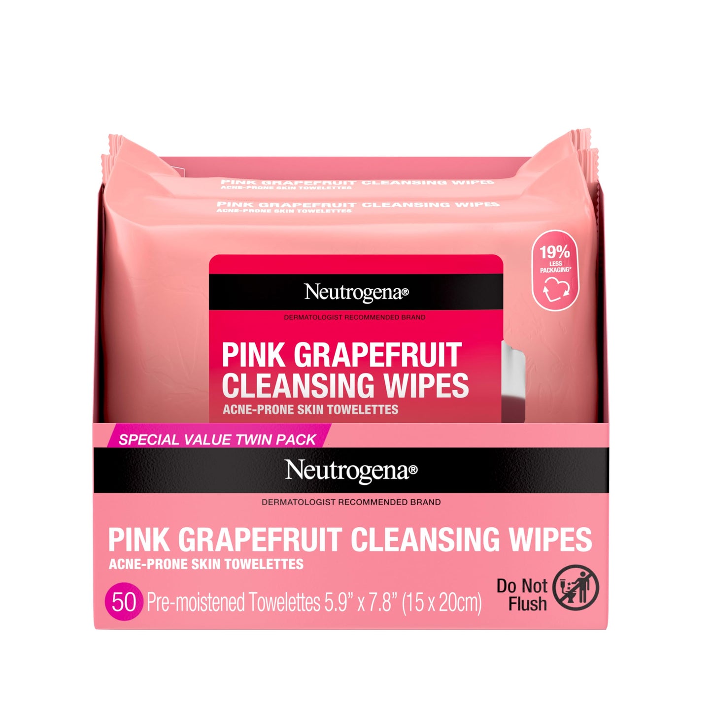Neutrogena Twin Pack sin Aceite Limpiador Wipes, Pink Grapefruit