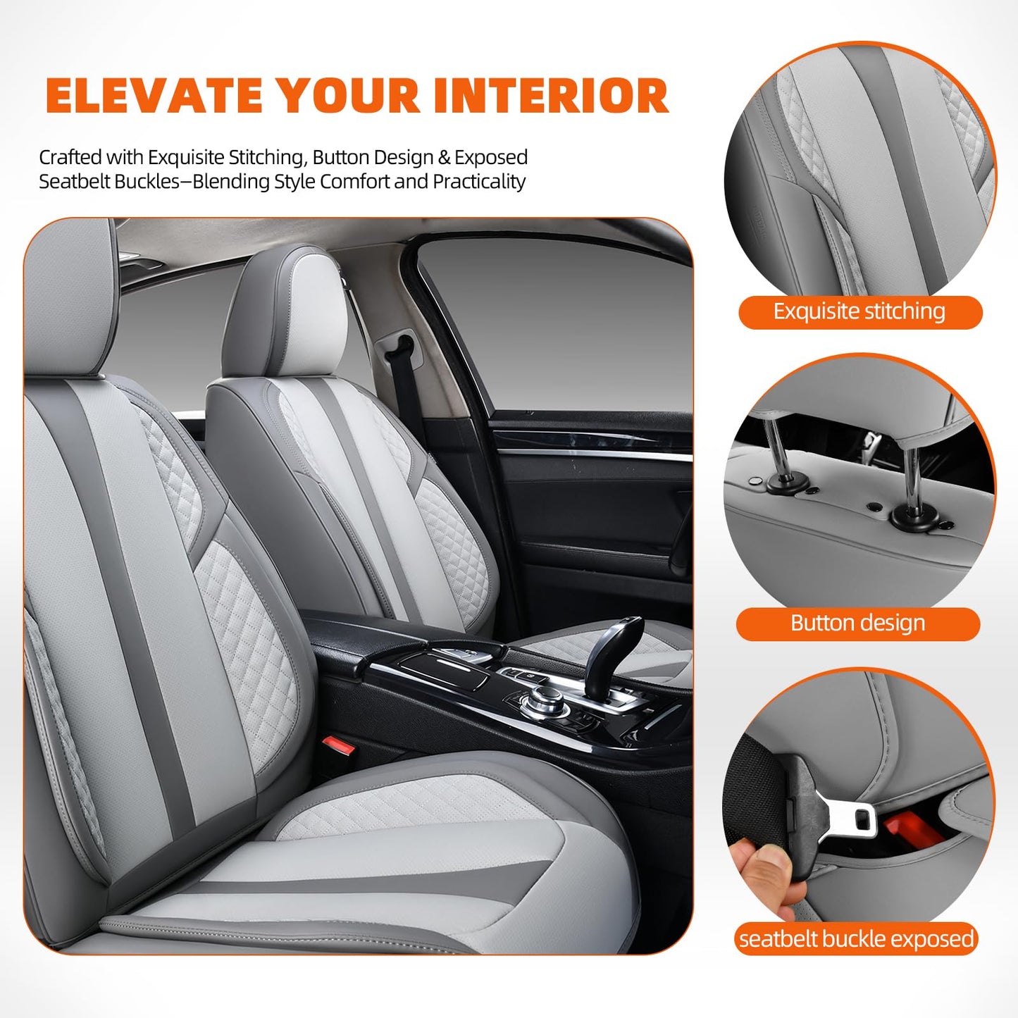KEYOOG - Juego completo de fundas de asiento de coche de 5 plazas, impermeables y transpirables, para asientos delanteros y traseros de automóviles, compatible con bolsas de aire, fundas protectoras