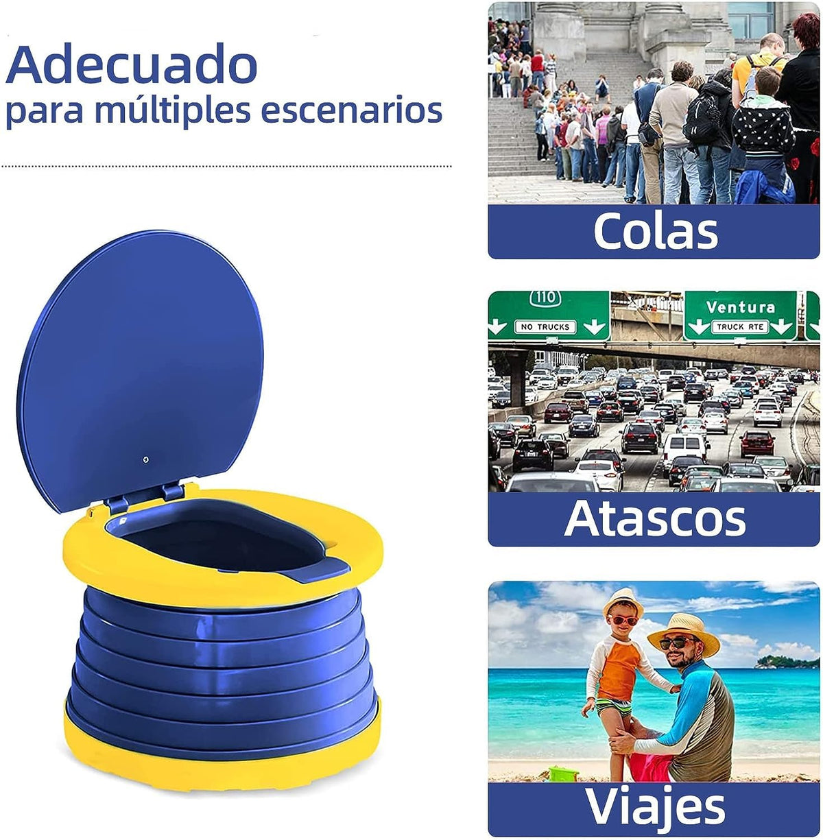 Peiono Baño Portátil para Niños, Orinal de Viaje Plegable Para Ninos(azul)