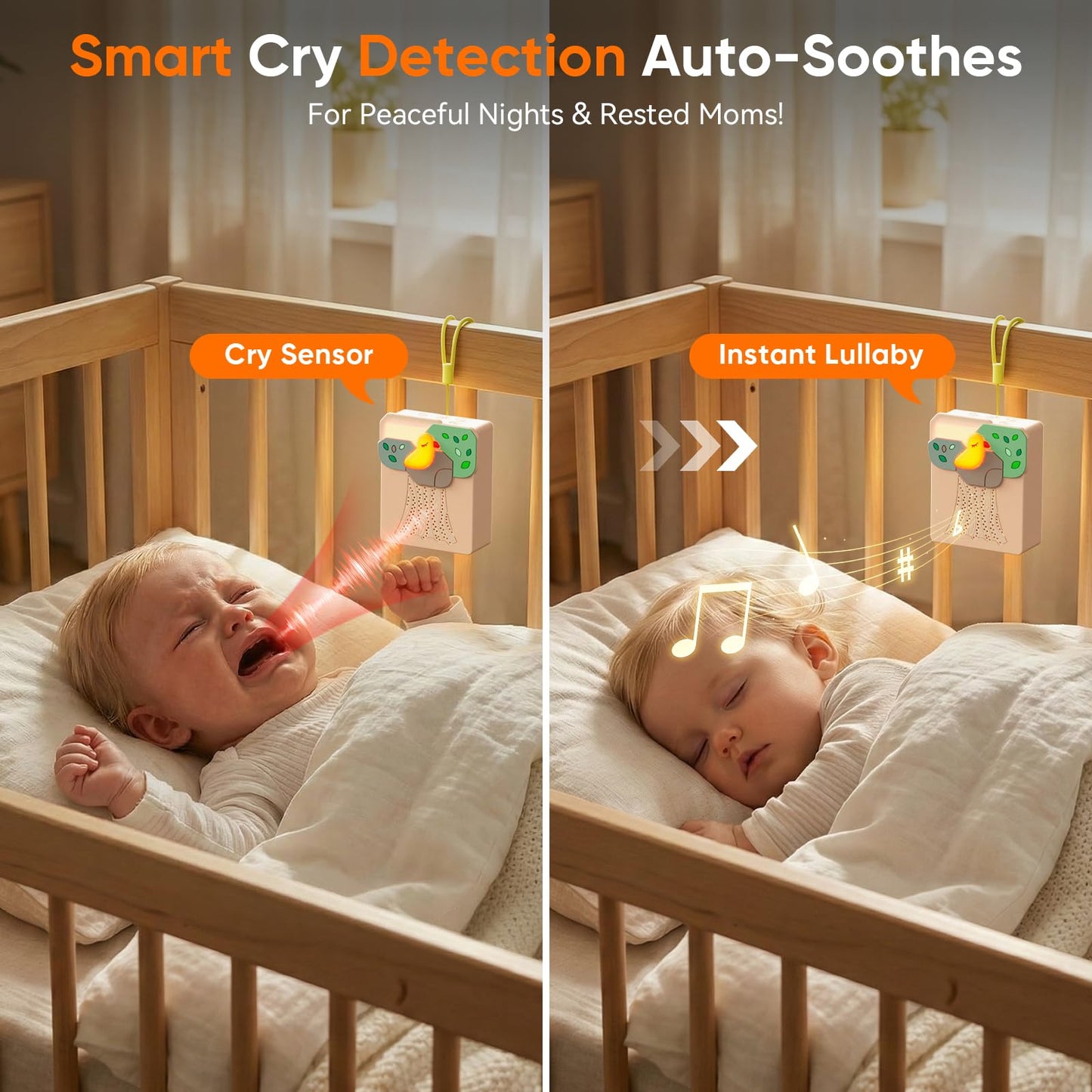 Máquina inteligente de ruido blanco para bebés con detección de grito – 13 sonidos calmantes, reproducción automática, temporizador, portátil y recargable, ideal para entrenamiento del sueño, viajes y