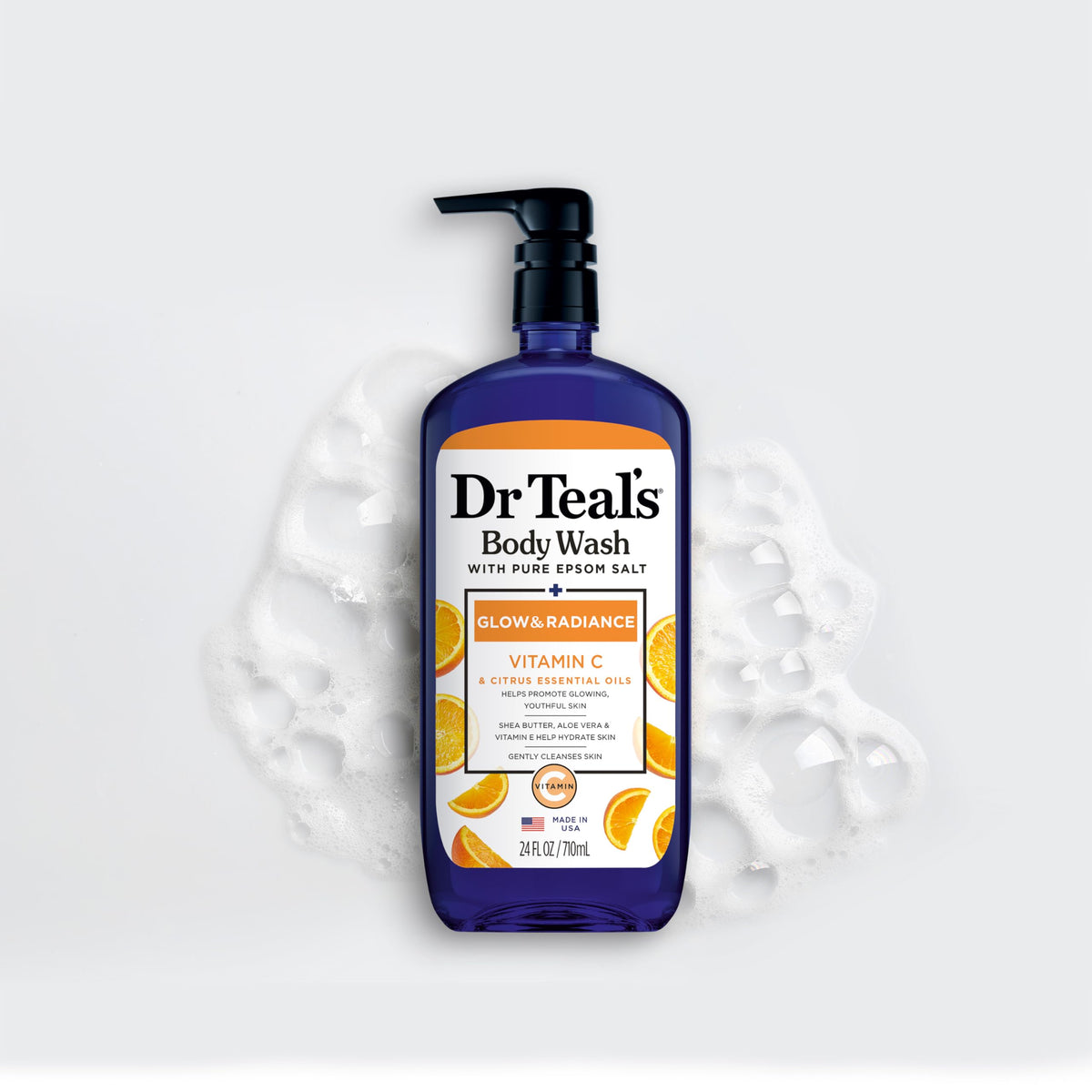 Dr Teal's Toospesy Dr. Teal's Glow & Radiance con aceites esenciales de vitamina C y cítricos, lavado corporal de 24 onzas, paquete de 2