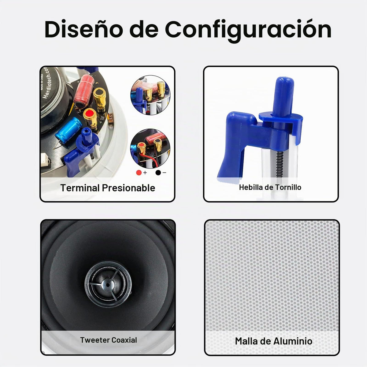 Sistema de Audio Herdio Blanco con Control de Volumen y Receptor en Pared, Altavoces de Techo de 6.5 Pulgadas y 640 W (2 Pares) para el Hogar