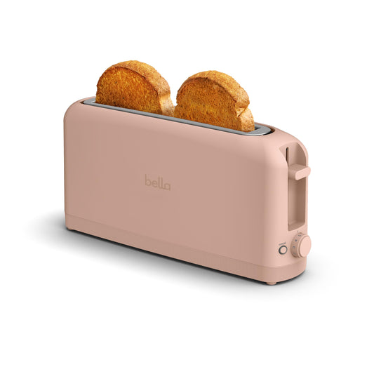 Bella tostador delgada de 2 rebanadas, se adapta a cualquier lugar™, control de sombra de 6 ajustes con botones de recalentamiento y cancelación, bandeja extraíble para migas, ranura de 10 pulgadas de