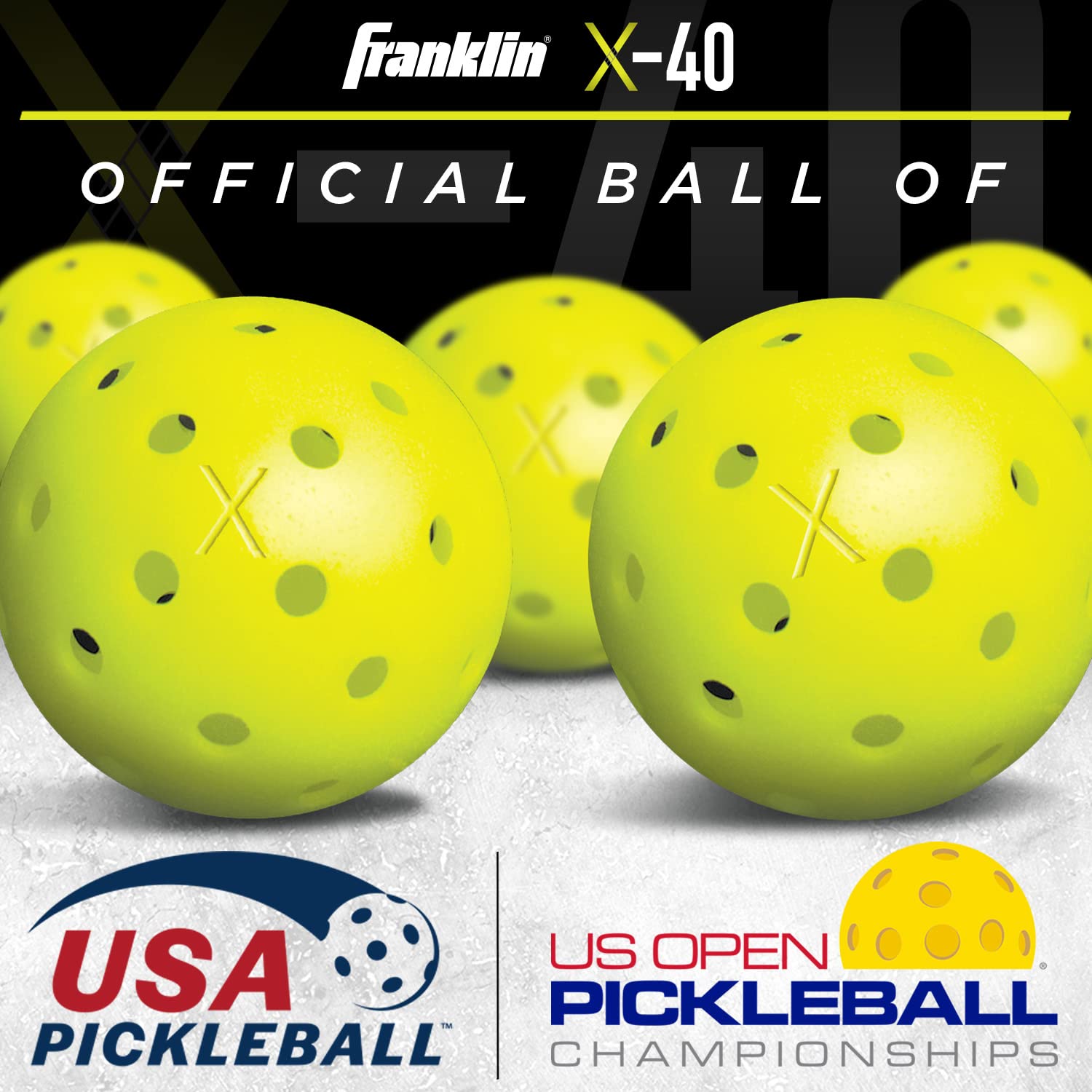 Franklin Sports Juego de Palas de Pickleball + Bolas de Iniciación – 2 Raquetas + 2 Bolas X-40 – Aprobado por Estados Unidos