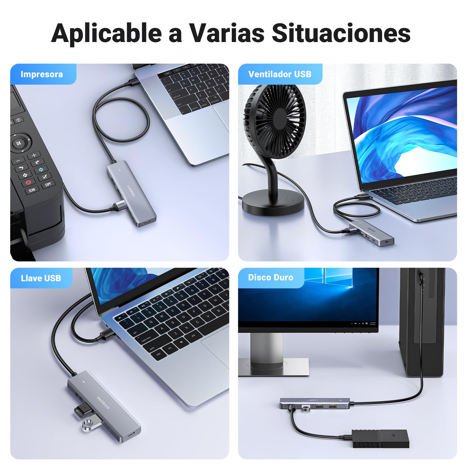 Hub USB 3.0 UGREEN Gris 5 en 1 con Carga PD para PC y Consolas