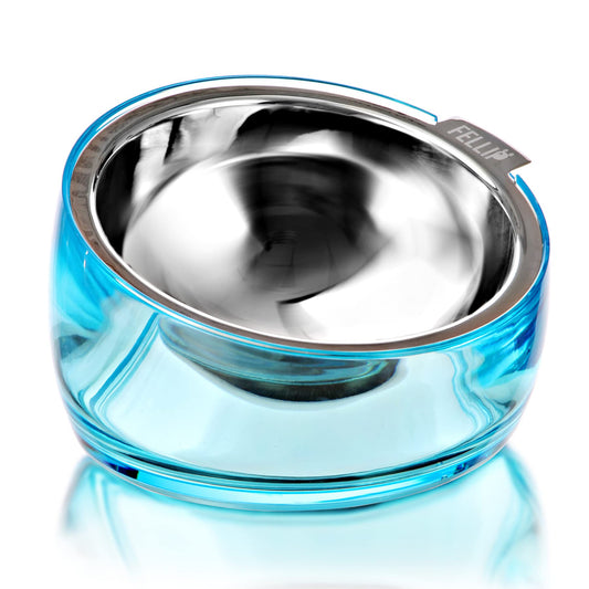 Felli Cuenco elevado para perros de acero inoxidable inclinado ovalado inclinado antivómitos, a prueba de derrames, base antideslizante de goma elevada, alimentador de metal para perros pequeños y medianos (1.5 tazas, zafiro)