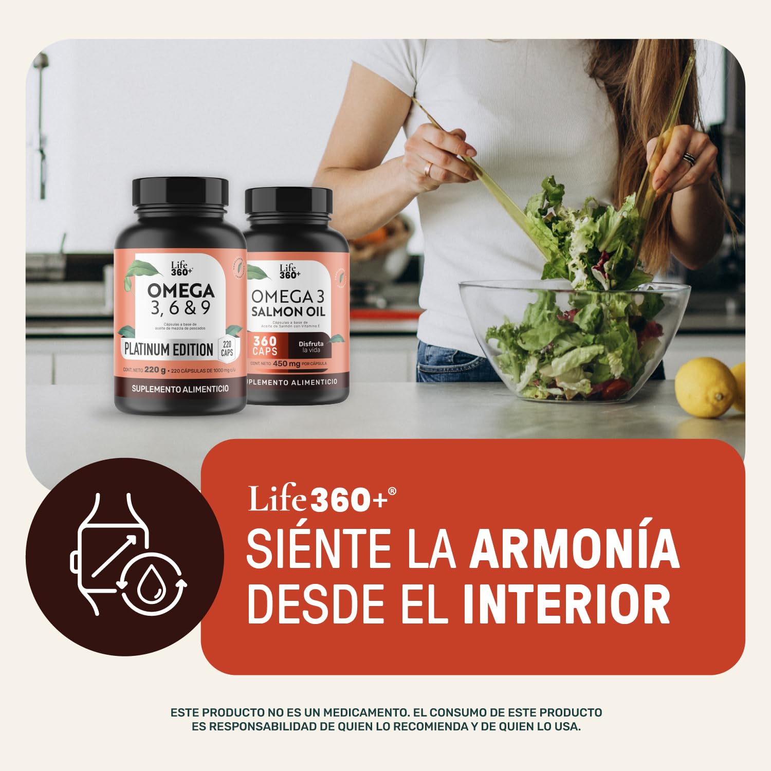 LIFE 360+ Omega 3 Aceite puro de salmón con 1000mg | 220 Cápsulas | Aceite de Salmón, Anchoa, Linaza, Cártamo, Mackerel Alto (con EPA y DHA, Omega 6 y Omega 9) | Suplemento Alimenticio OMG 3 | 220 Cápsulas por Envase
