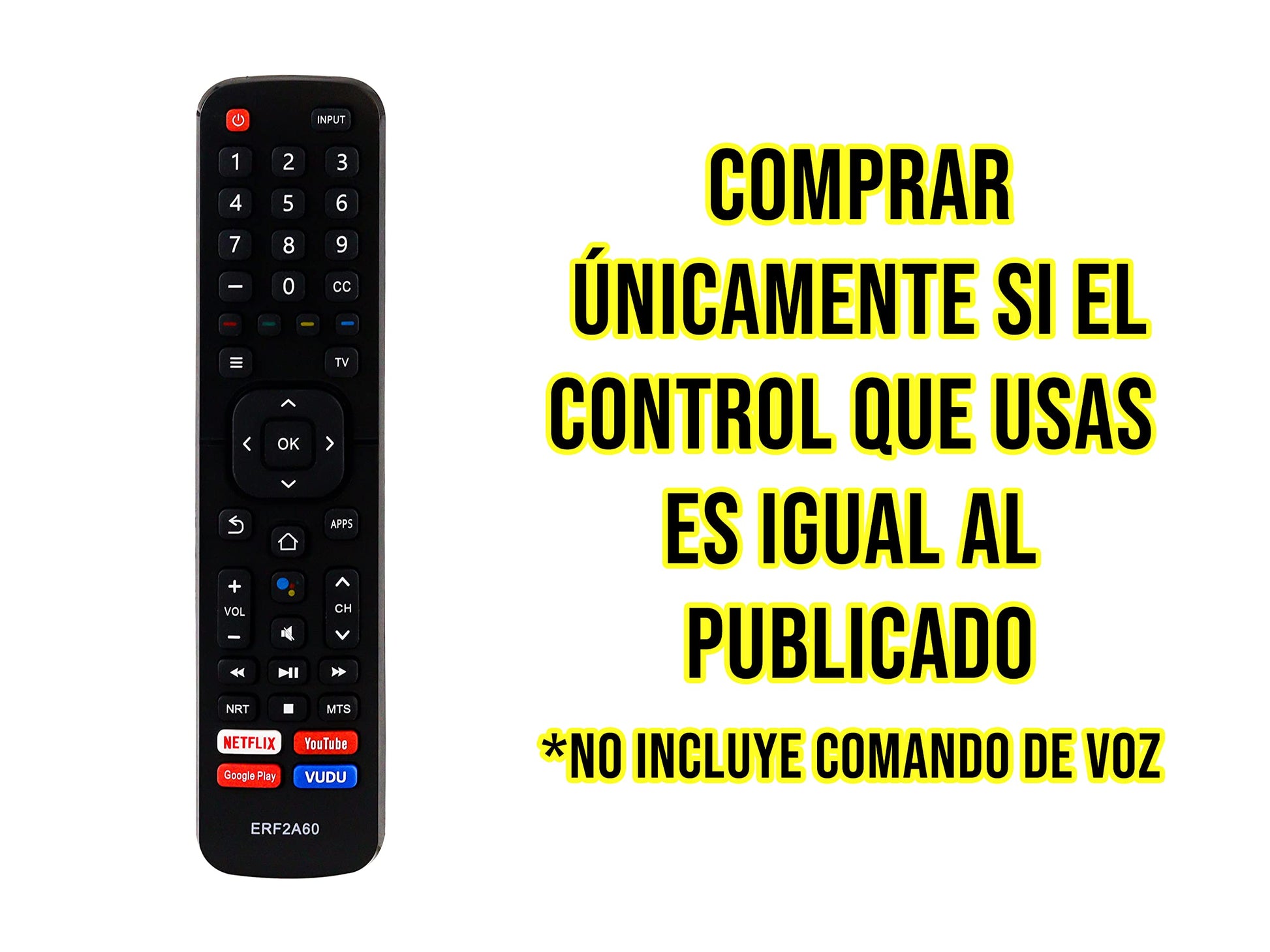 CONTROL EXPERT Control Remoto para Hisense Modelo ERF2A60 Smart TV Directo (No Incluye Comando de Voz)