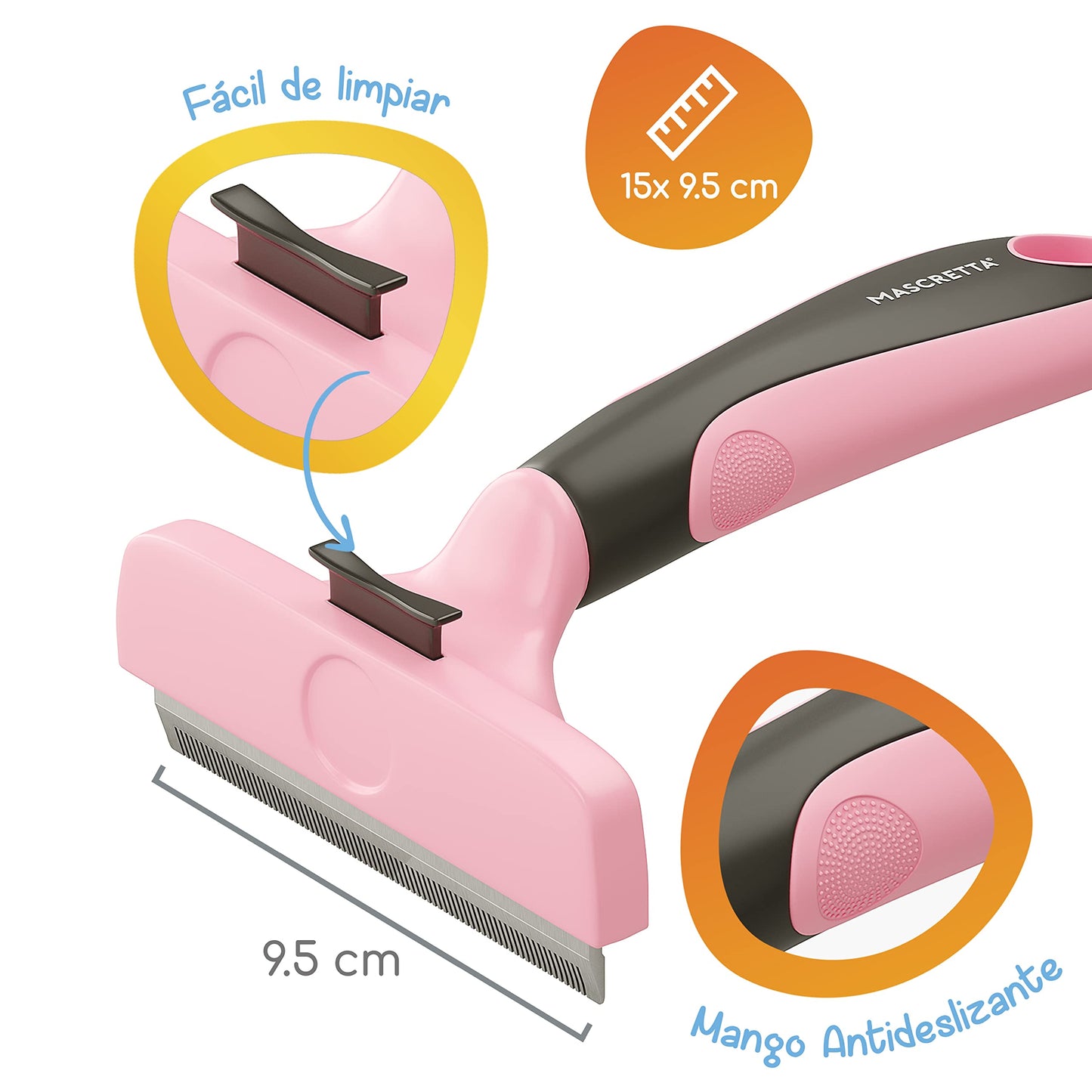 Deslanador MASCRETTA Rosa con Firme Agarre para Perro y Gato