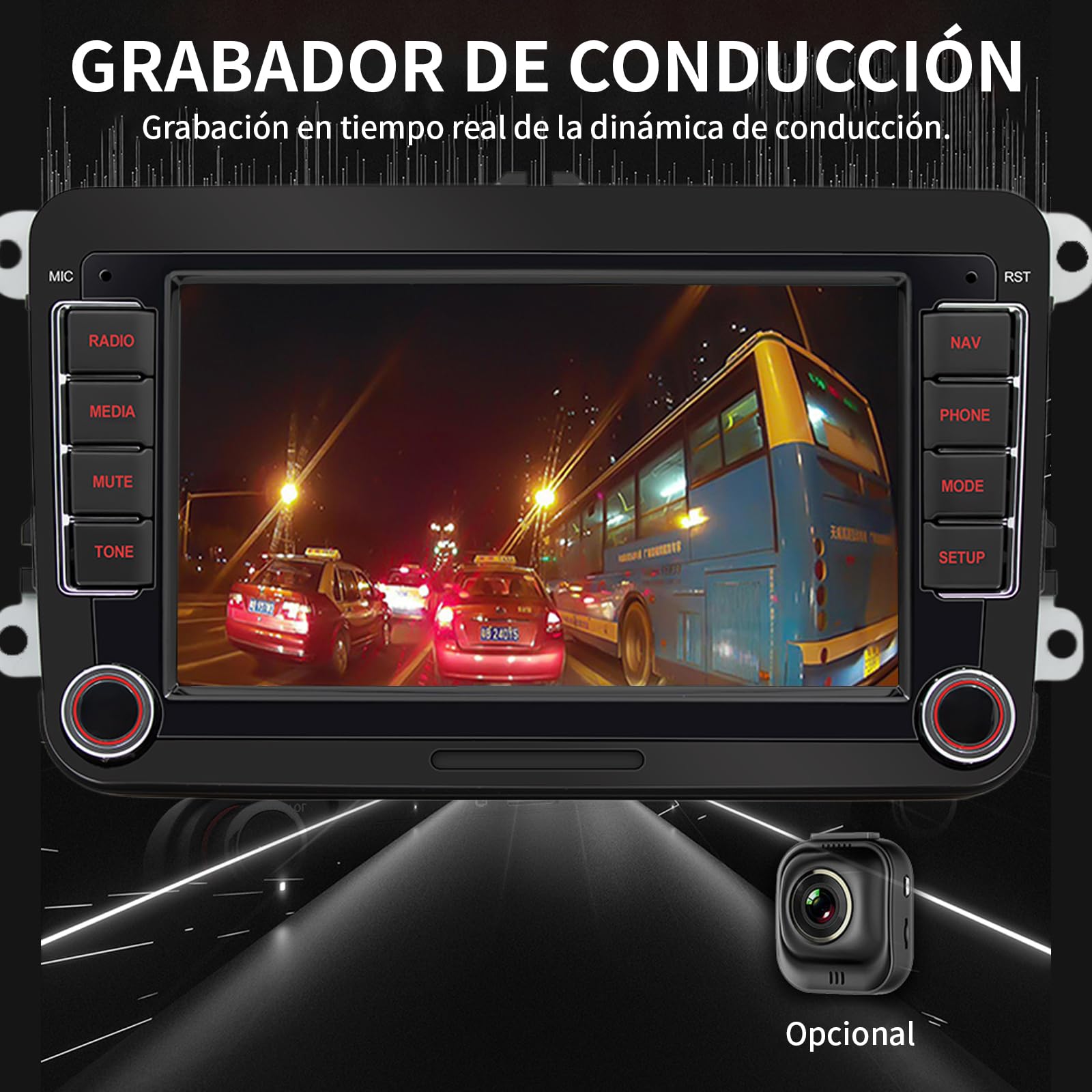 FINYQBET Estéreo para Auto W6060 de 7 Pulgadas, Radio Android con CarPlay y GPS Integrado, Compatible con Control de Volante y Cámara de Reversa, Pantalla Táctil HD para Vehículos de 12V