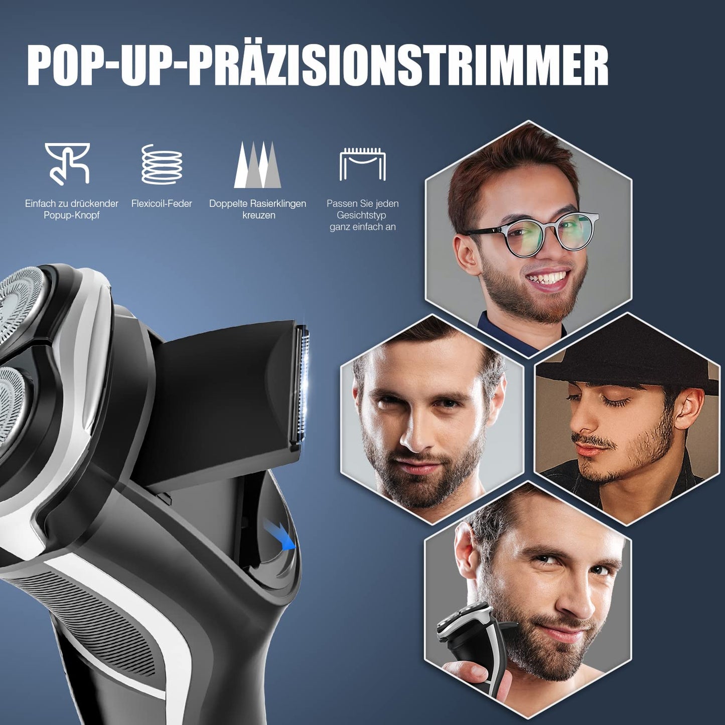 MAX-T Electric Shaver Quick Rechargeable Rotary Shaver with Pop Up Trimmer IPX7 100% Waterproof Wet & Dry Electric Razor