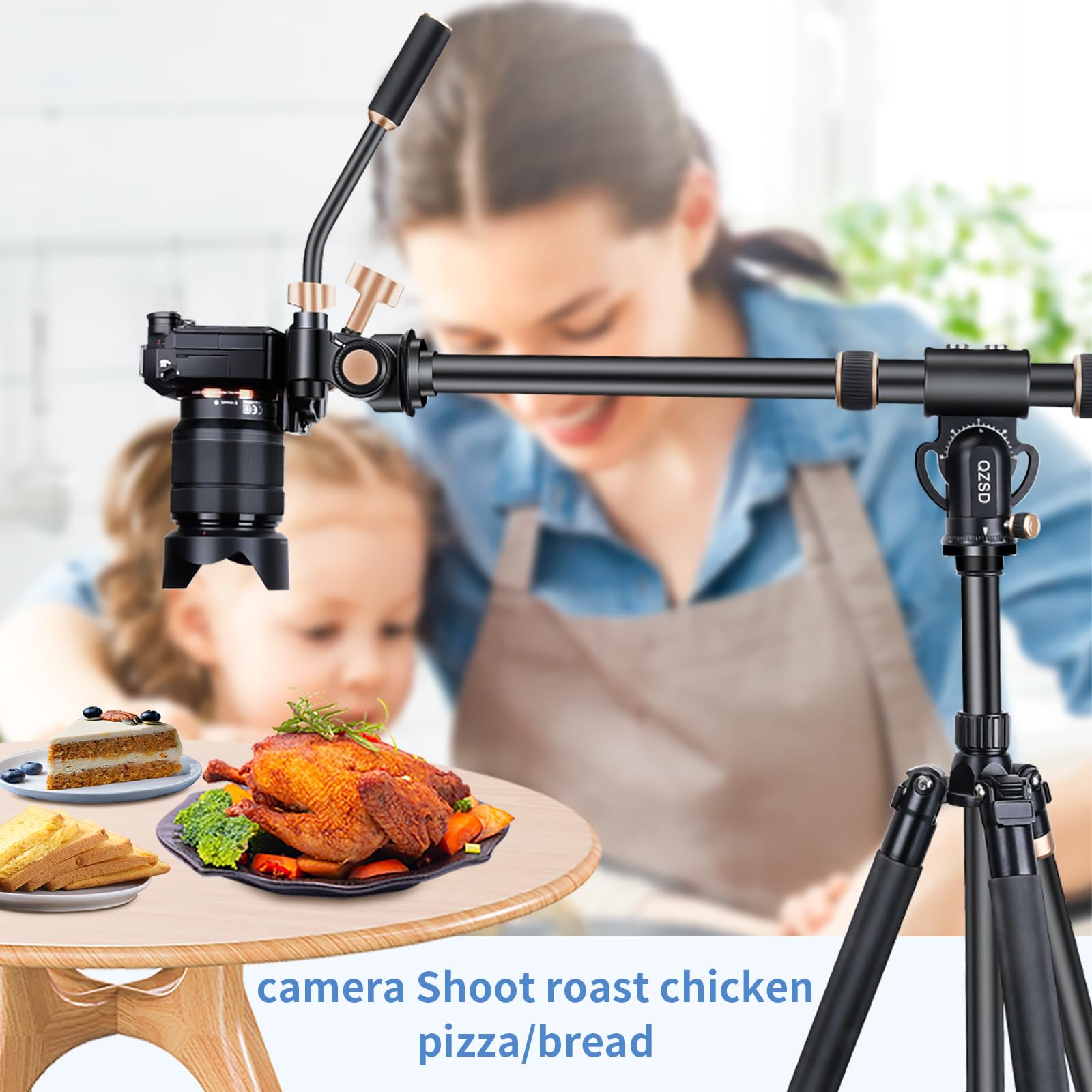 Brazo de extensión de trípode de aluminio de 41 pulgadas con brazo de columna central horizontal retráctil con 1/4 pulgadas y 3/8 pulgadas, giratorio de 360° para fotografía de gran ángulo, carga