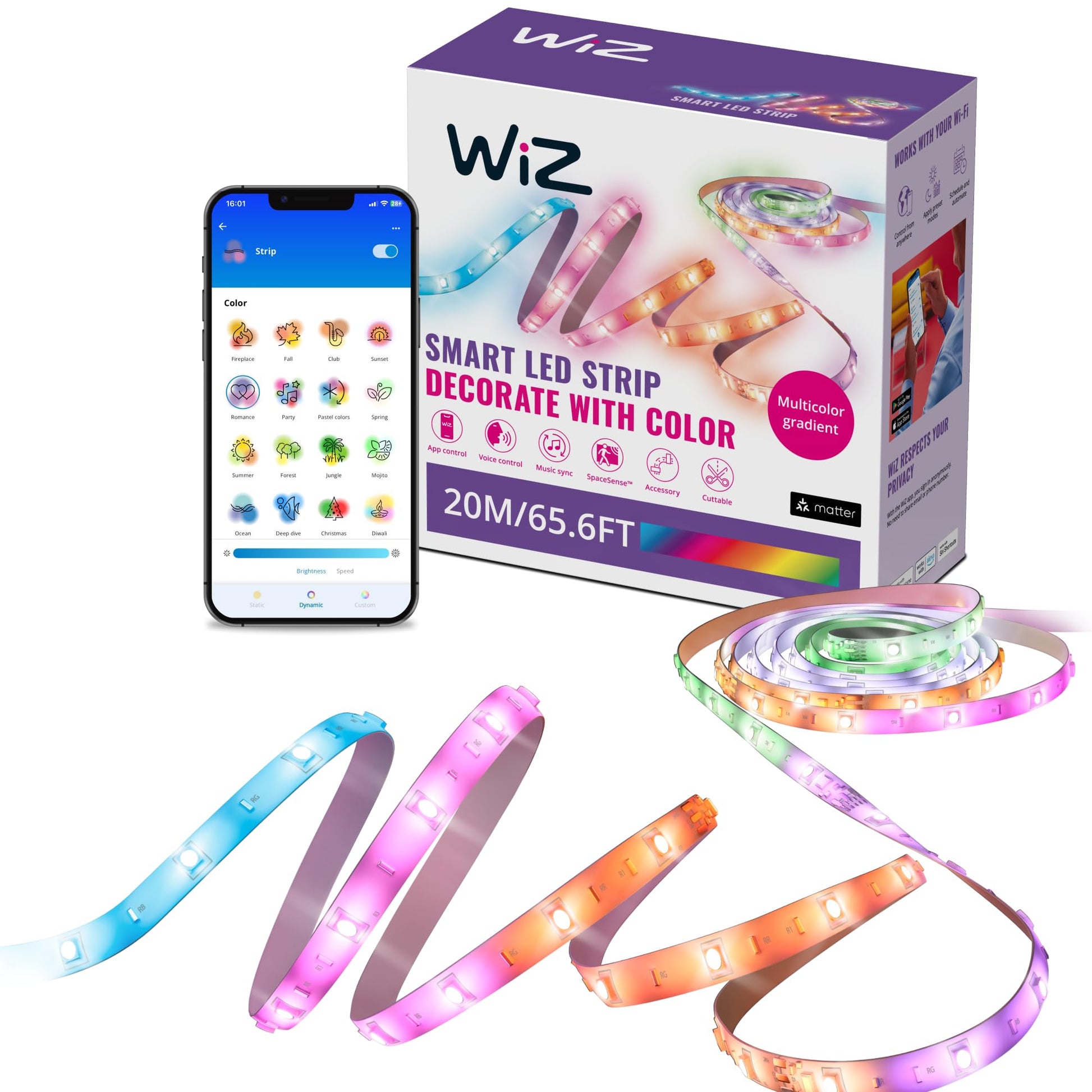 Tira de Luz LED WiZ Connected Multicolor Control de Voz para Hogar Inteligente