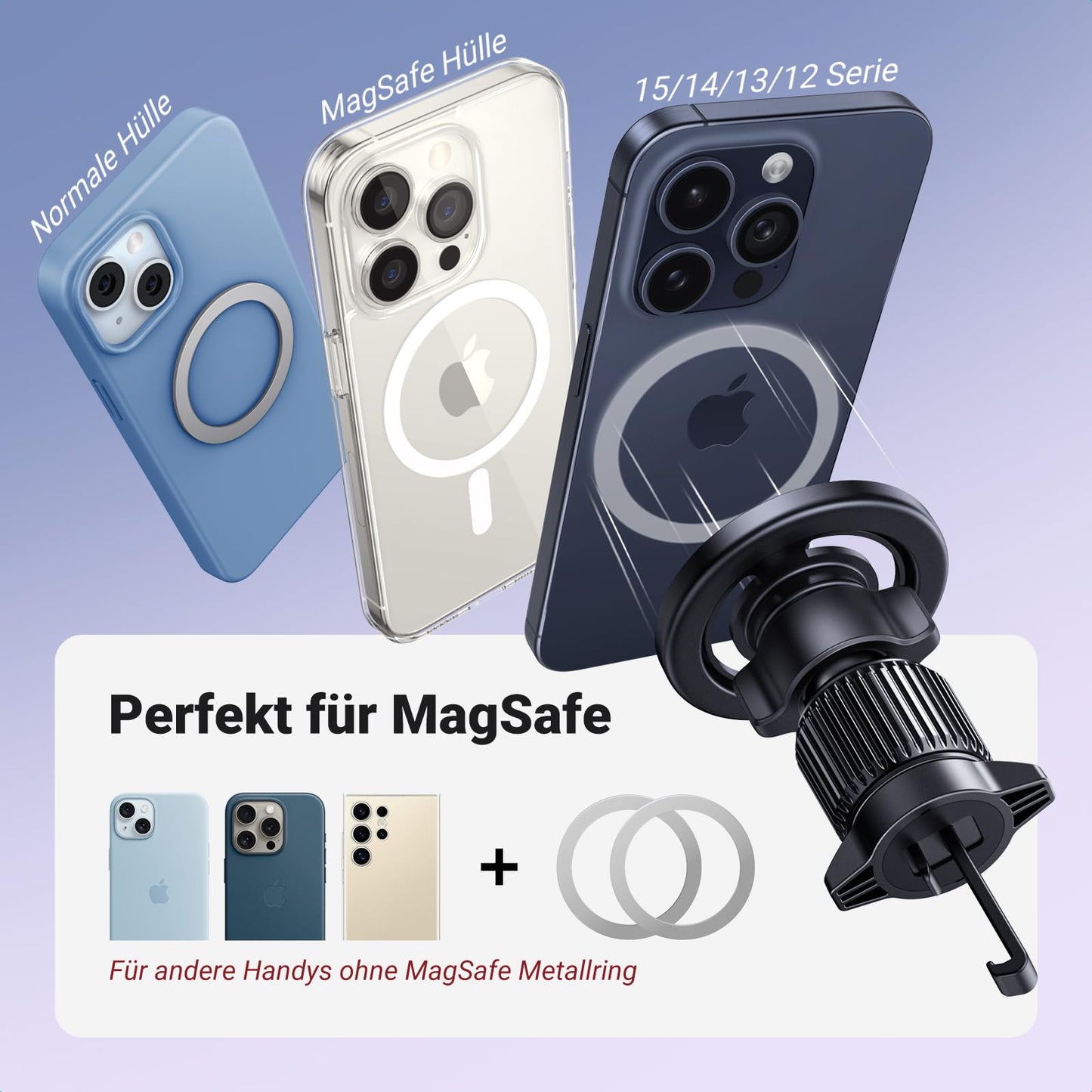 Soporte Celular UGREEN Magsafe Negro 360° Giratorio para Rejillas de Aire