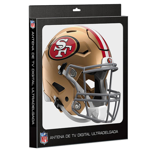 NFL Antena Digital HD para TV, San Francisco 49ers, Diseño de Casco, Ultradelgada de Alta Definición + Cable Coaxial de 5 Metros - Licencia Oficial