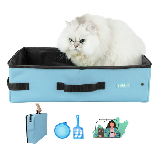 Caja de arena portátil para gatos para un fácil viaje con gatos medianos, grandes o múltiples, fácil de llevar, resistente, plegable para un fácil almacenamiento