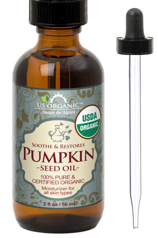 US Organic_Aceite de Semillas de Calabaza, Certificado Orgánico por USDA, 100% Puro y Natural, Prensado en Frío, Virgen, Sin Refinar, Botella de Vidrio Ámbar con Cuentagotas (56 ml)