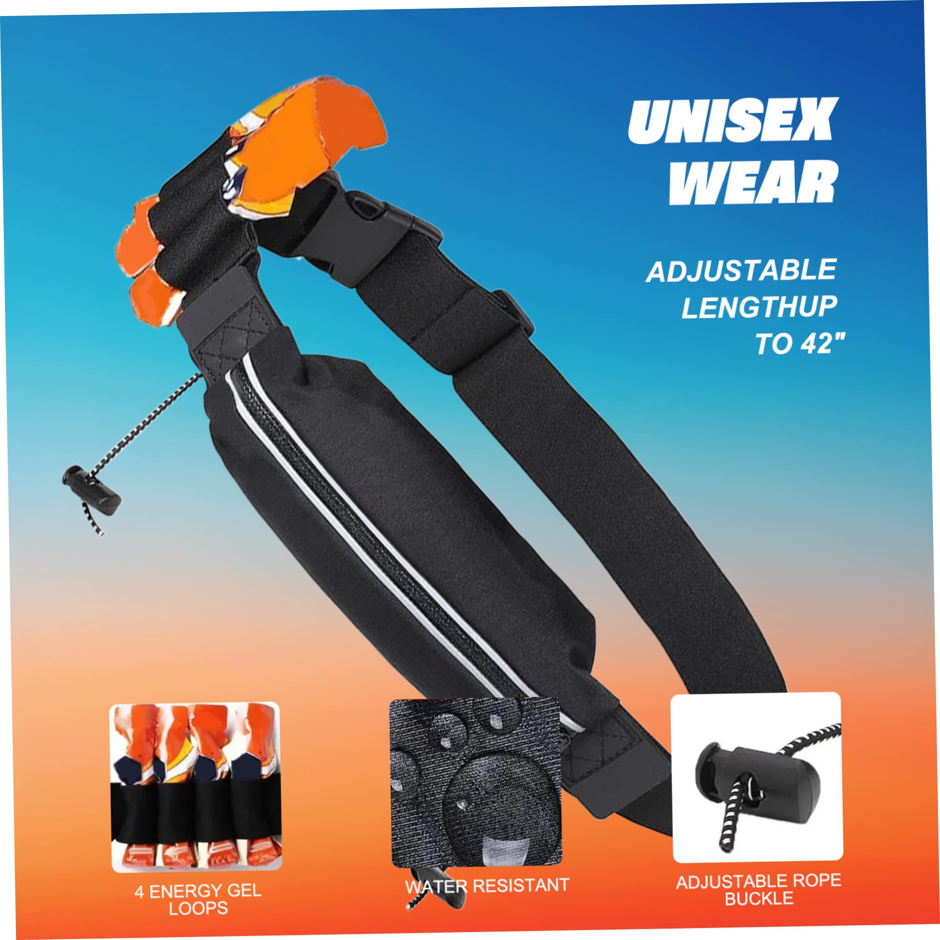 CurcKua Cinturón para Correr con presillas de Gel y Bolsillo. Cinturón Ajustable con Cremallera. para Correr para Mujeres y Hombres. Resistente al Agua. Regalos para maratones. Accesorios para c