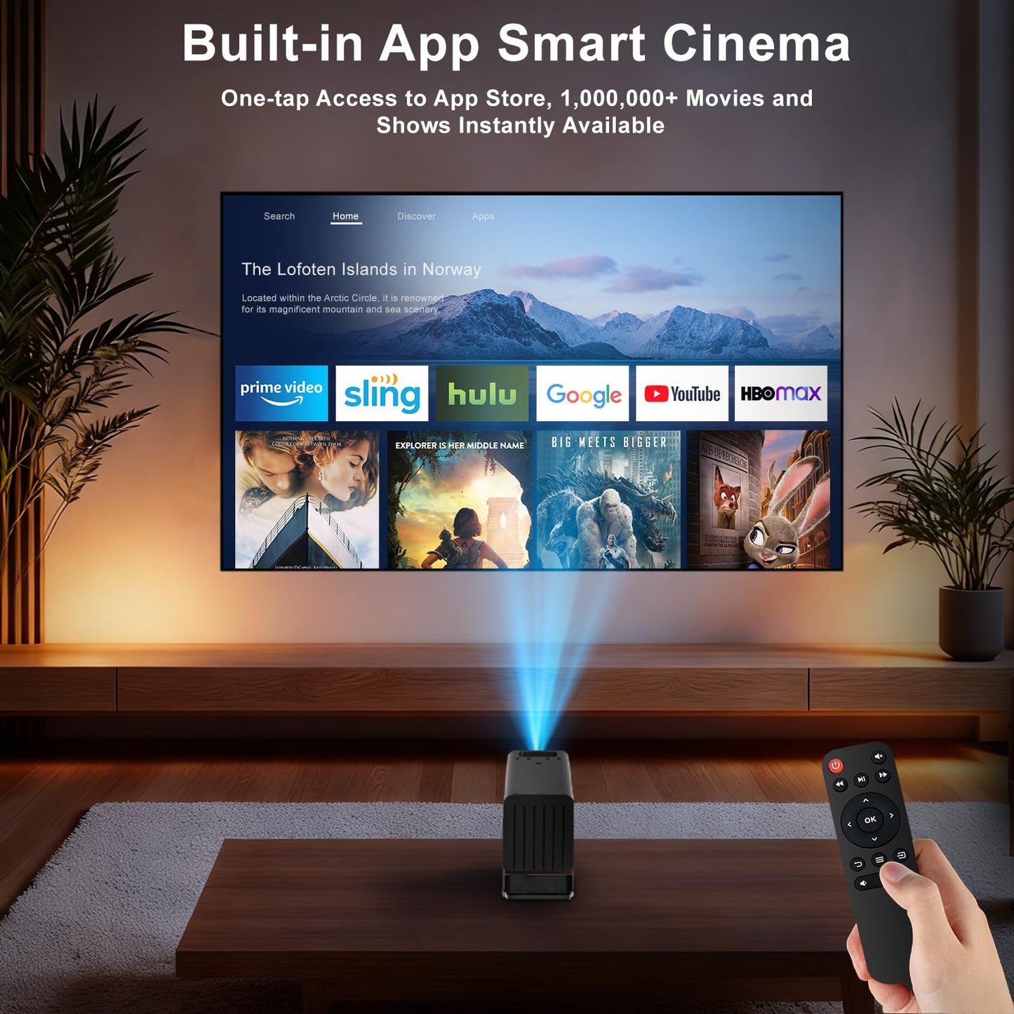 Miniproyector con WiFi y Bluetooth, Compatible con 4K, 260 ANSI lúmenes, proyector portátil Inteligente, corrección Trapezoidal automática, rotación de 135 Grados, proyector de Video para Exteriores