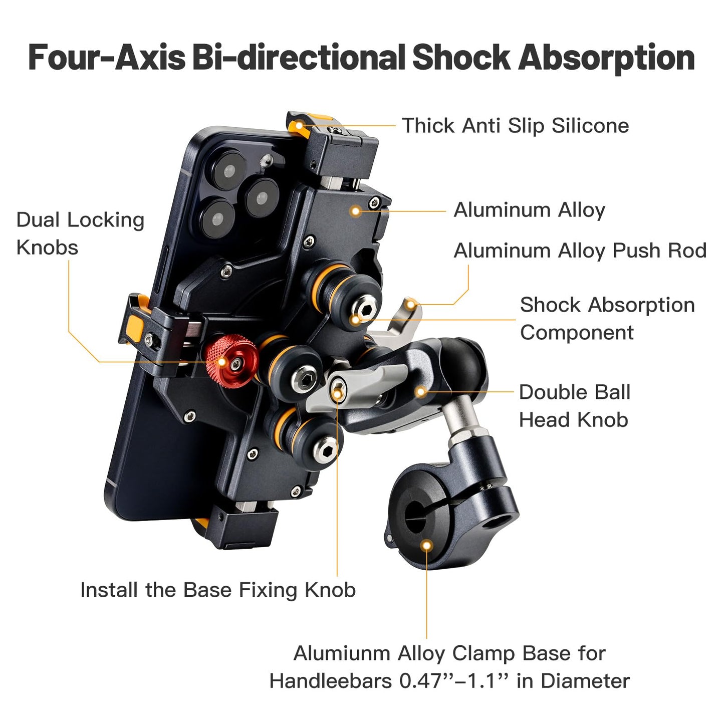 Kongeeker - Soporte de aluminio para teléfono celular de motocicleta con amortiguador de vibración, M1 antirrobo MTB para motocicleta, ATV, bicicleta, UTV, scooter, ATV, soporte para teléfono de 6.1 a