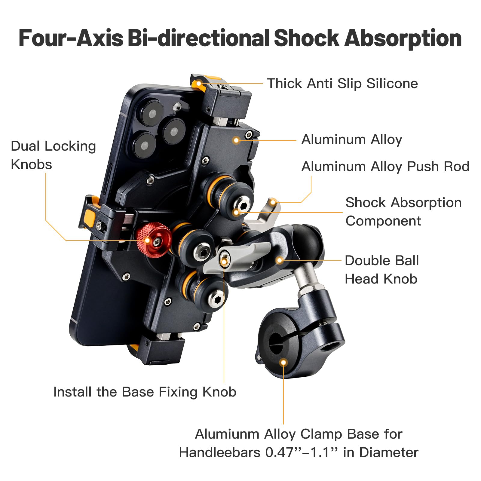 Kongeeker - Soporte de aluminio para teléfono celular de motocicleta con amortiguador de vibración, M1 antirrobo MTB para motocicleta, ATV, bicicleta, UTV, scooter, ATV, soporte para teléfono de 6.1 a