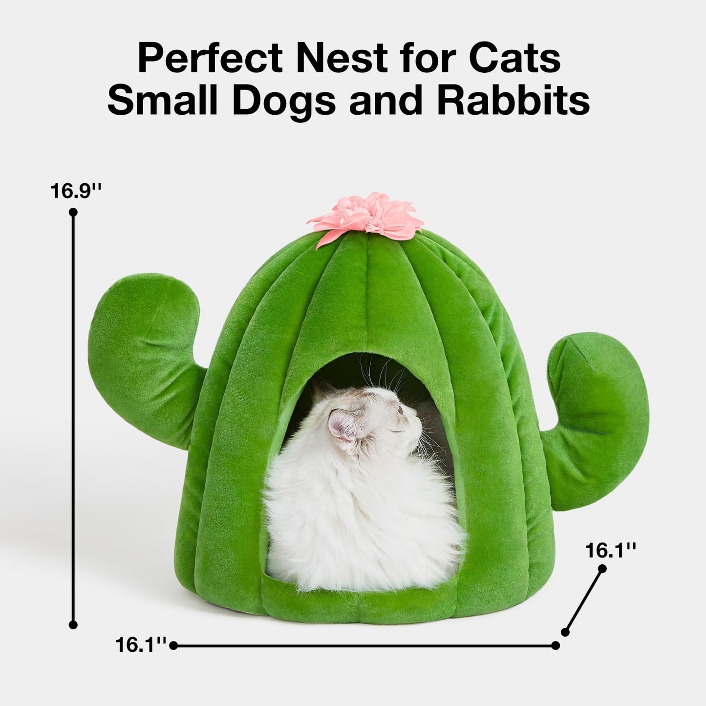 VETRESKA Bonita cama de cactus para gatos y perros, casa de cueva para gatos, cómoda cama para mascotas con cojín de rodar lavable a máquina para gatos, perros, cachorros, gatitos, conejos, cactus verde