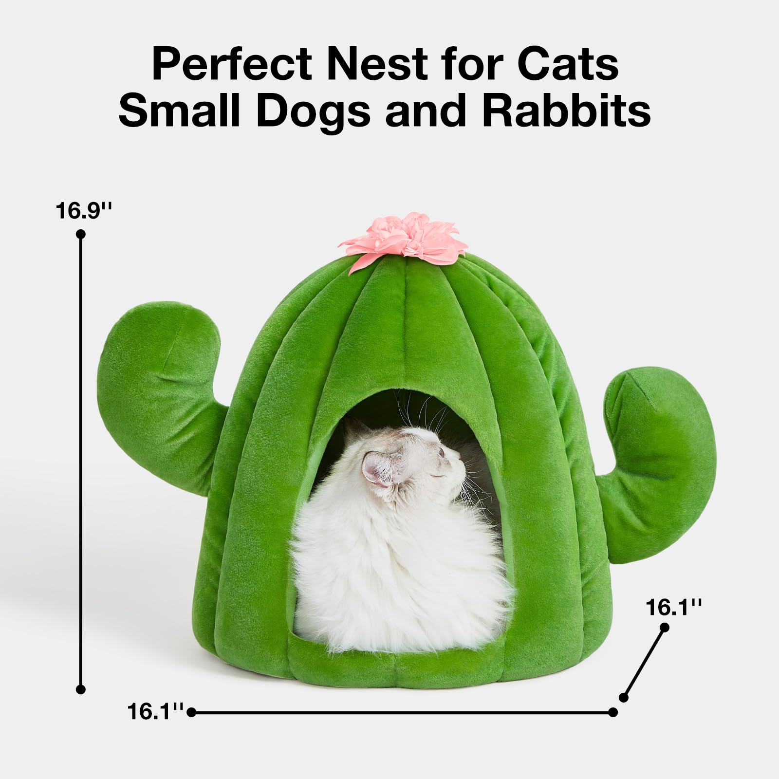 VETRESKA Bonita cama de cactus para gatos y perros, casa de cueva para gatos, cómoda cama para mascotas con cojín de rodar lavable a máquina para gatos, perros, cachorros, gatitos, conejos, cactus verde