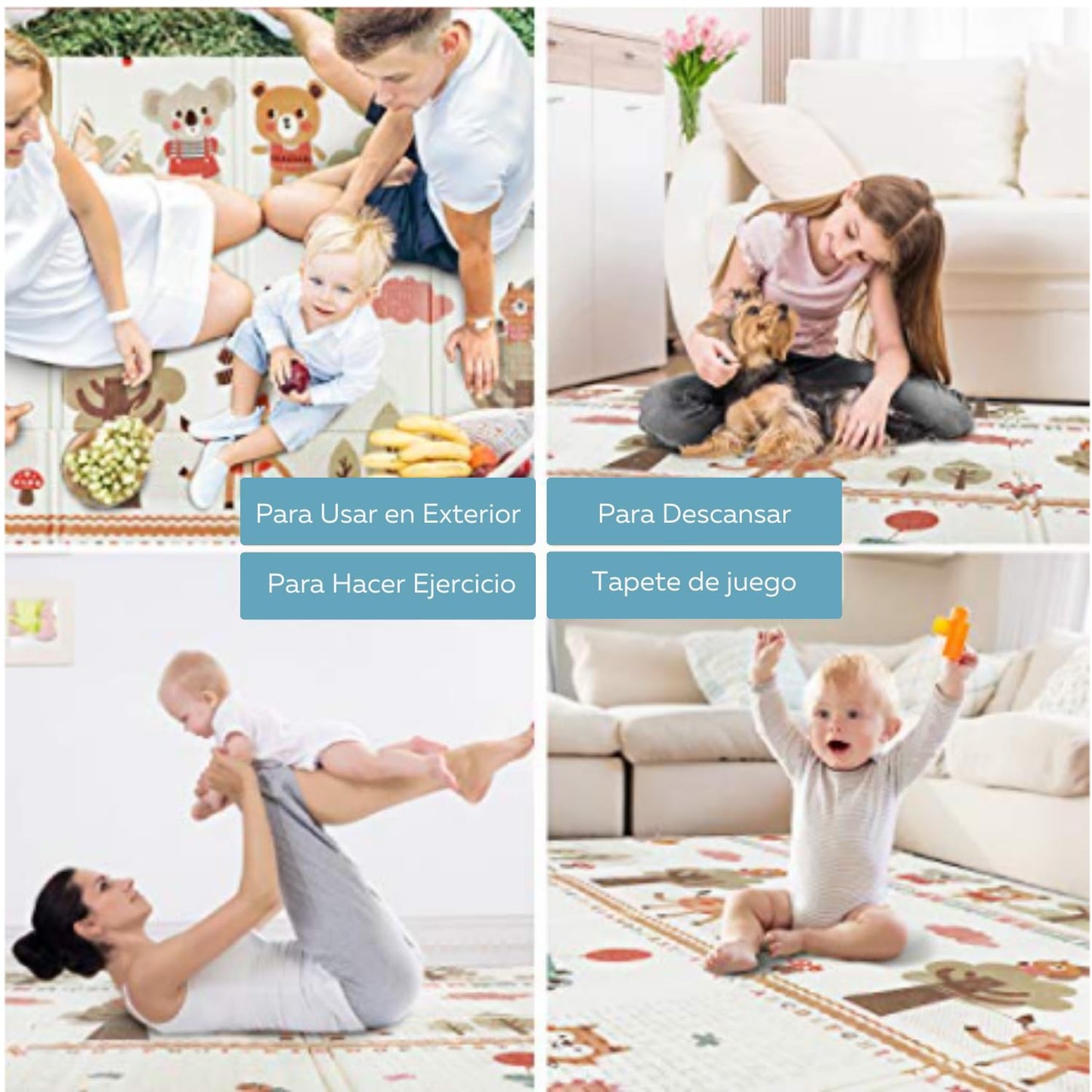PAPU BABY Tapete de juego Plegable 1.55 x 2.00 para Bebés Doble Vista. Baby Play Mat. (Oso)
