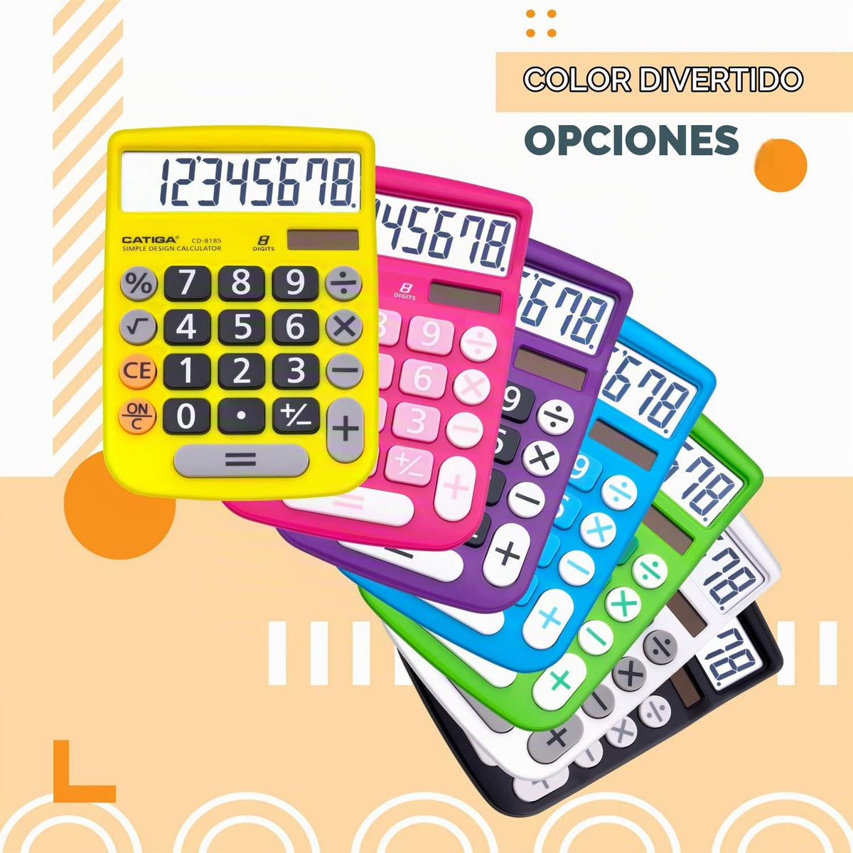 Calculadora CATIGA Negra Solar 8 Dígitos con Pantalla LCD y Botones Grandes para Oficina y Hogar