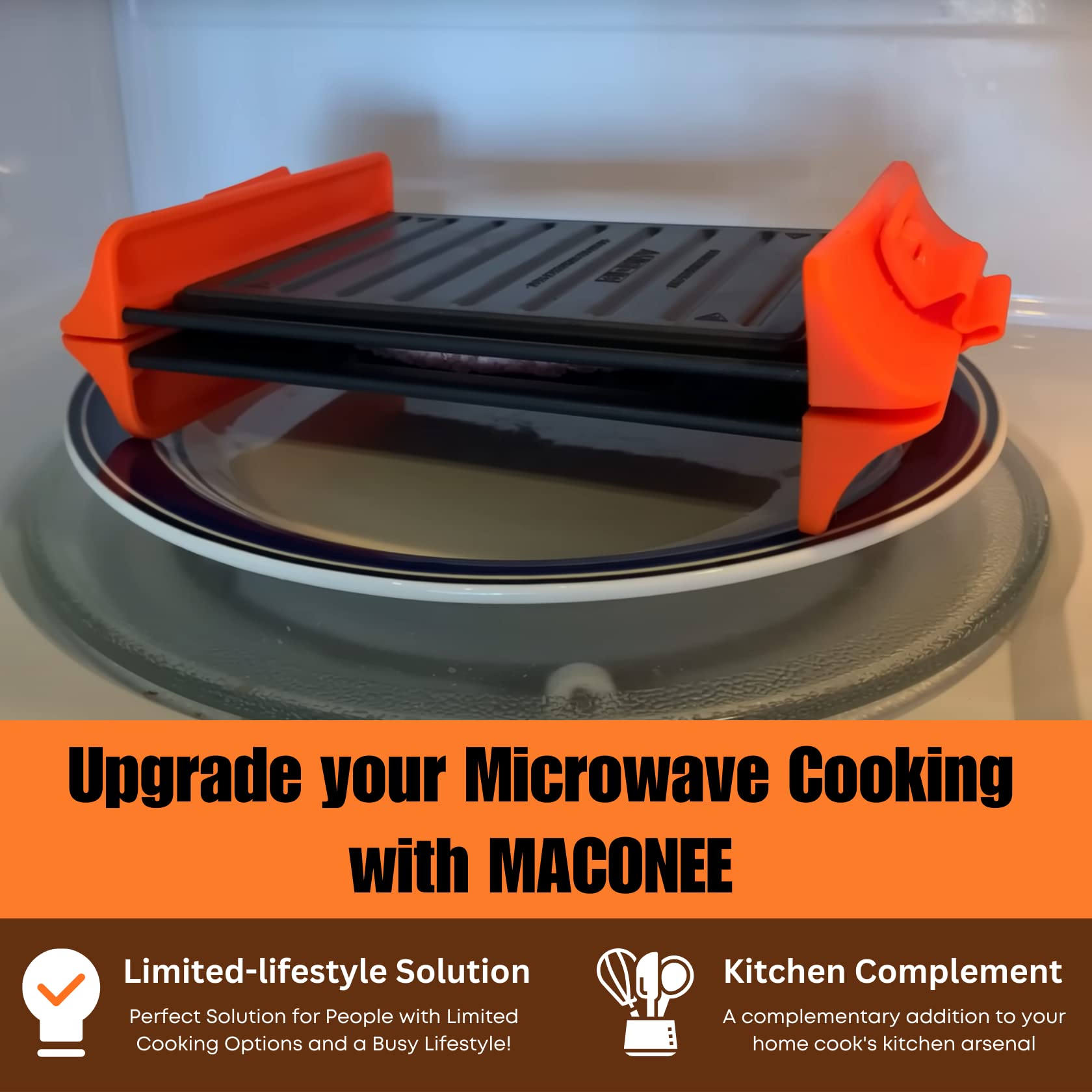 Maconee - Sandwichera de microondas | Máquina de queso para microondas | Utensilios de cocina tostador para microondas | Prensa Panini | Cocina rápida y apta para lavaplatos, color naranja