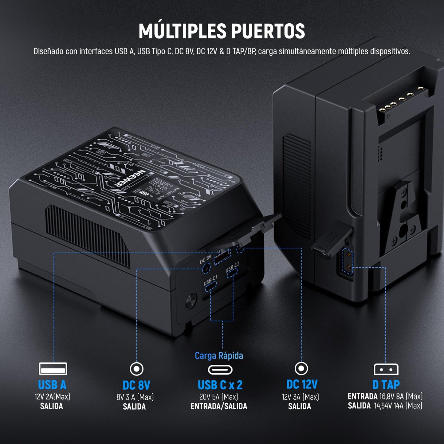 Batería Mini V Mount NEEWER Negra con Control App y Carga Rápida para Cámara y Luz Video