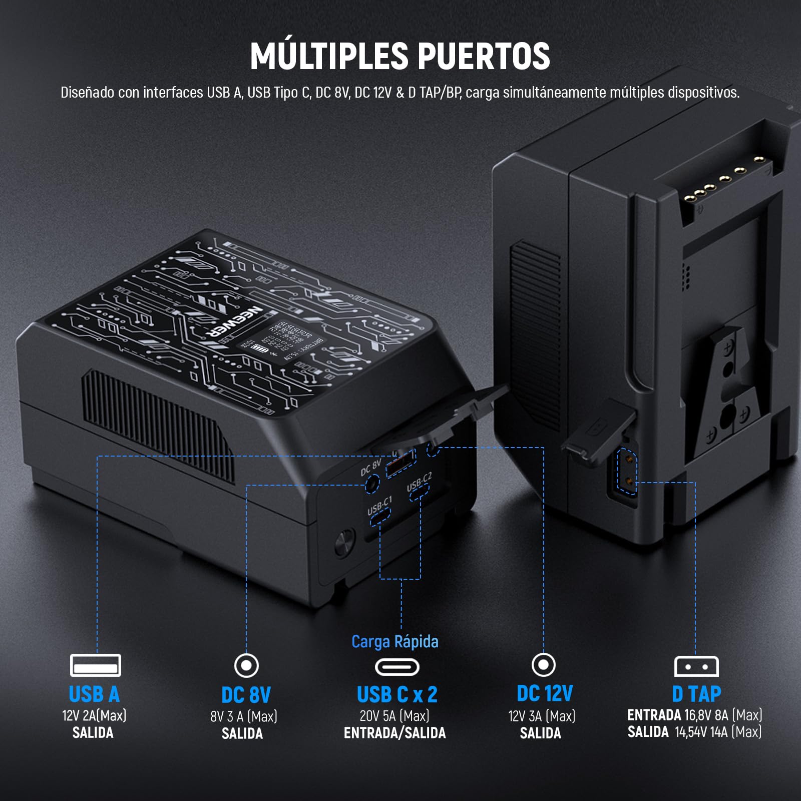 Batería Mini V Mount NEEWER Negra con Control App y Carga Rápida para Cámara y Luz Video