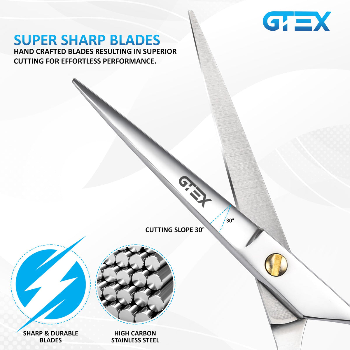 GTEX Tijeras de peluquería profesionales – 6,5" Premium Tijeras para el pelo con peine y estuche – Tijeras de peluquería súper afiladas – Hair Scissors