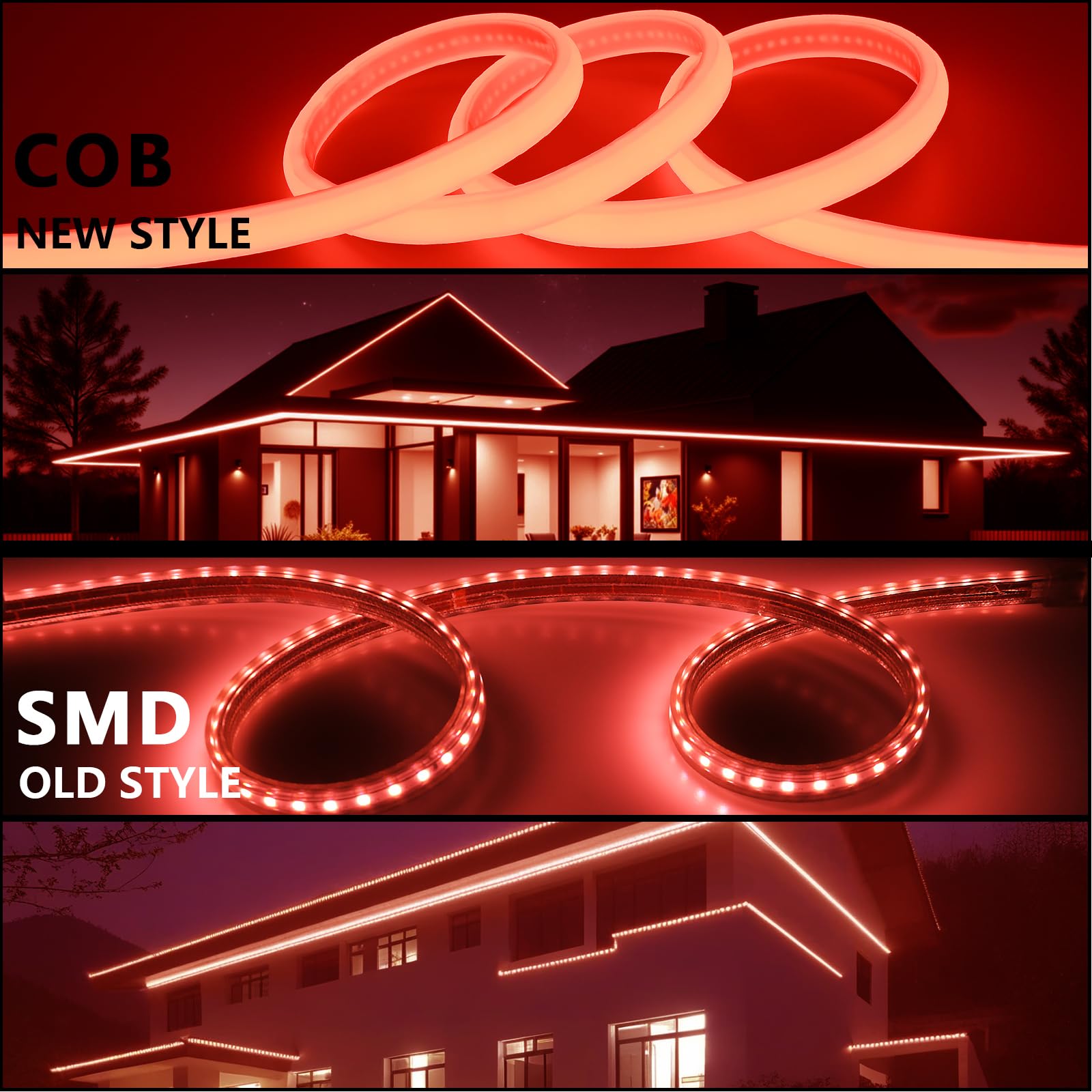 BENLUN Tira LED COB 110V 20 Metros, Rojo Luces de LED Exterior Impermeable, 10W/M CRI 90+ Flexible Luz LED sin Transformador para Habitacion Techo, Decoración, Patio