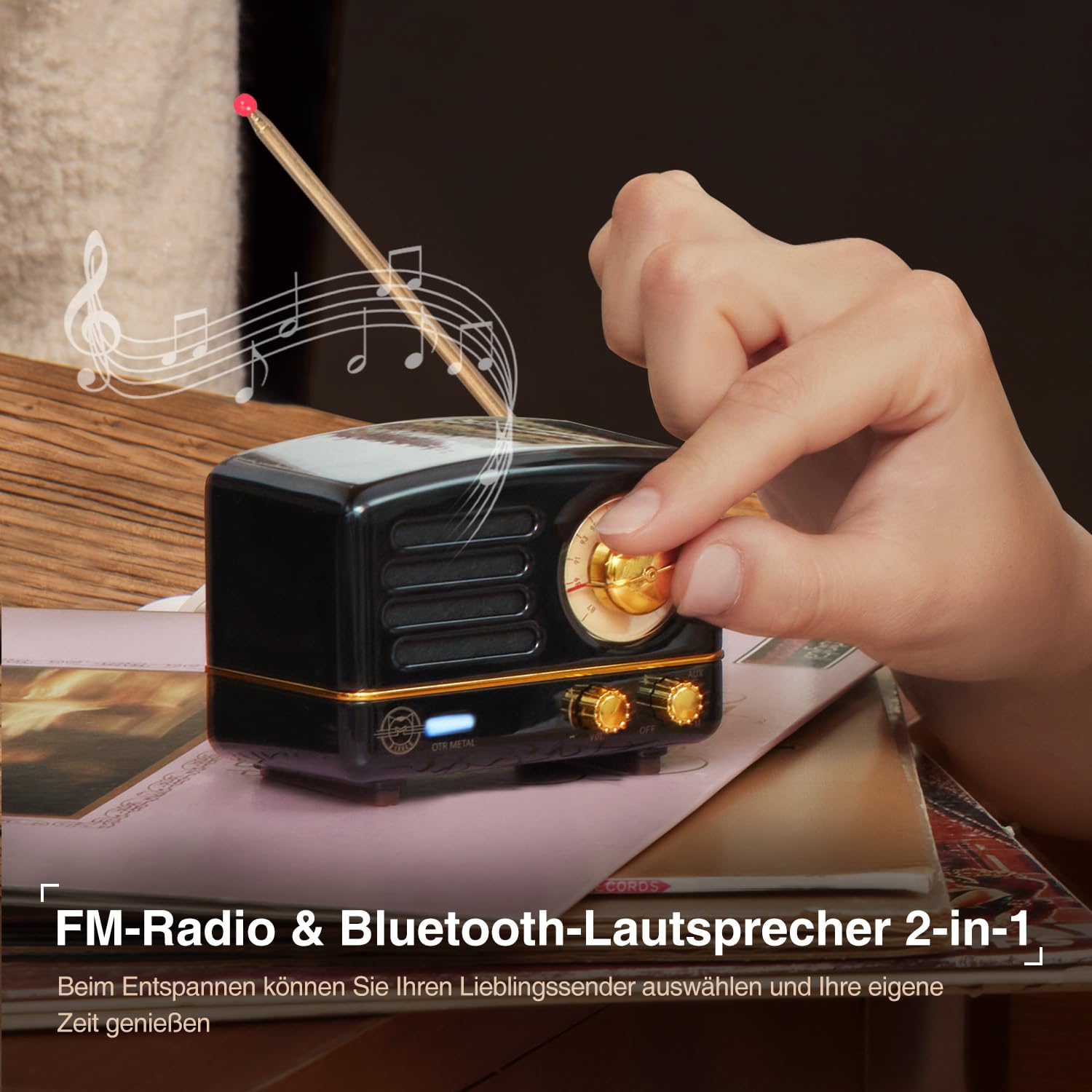 Muzen - Altavoz Bluetooth portátil, Altavoz inalámbrico pequeño de Metal OTR, Radio FM con Antena AUX, 10 Horas de Tiempo de reproducción prolongado, Audio estéreo de Alta fidelidad con veliz,
