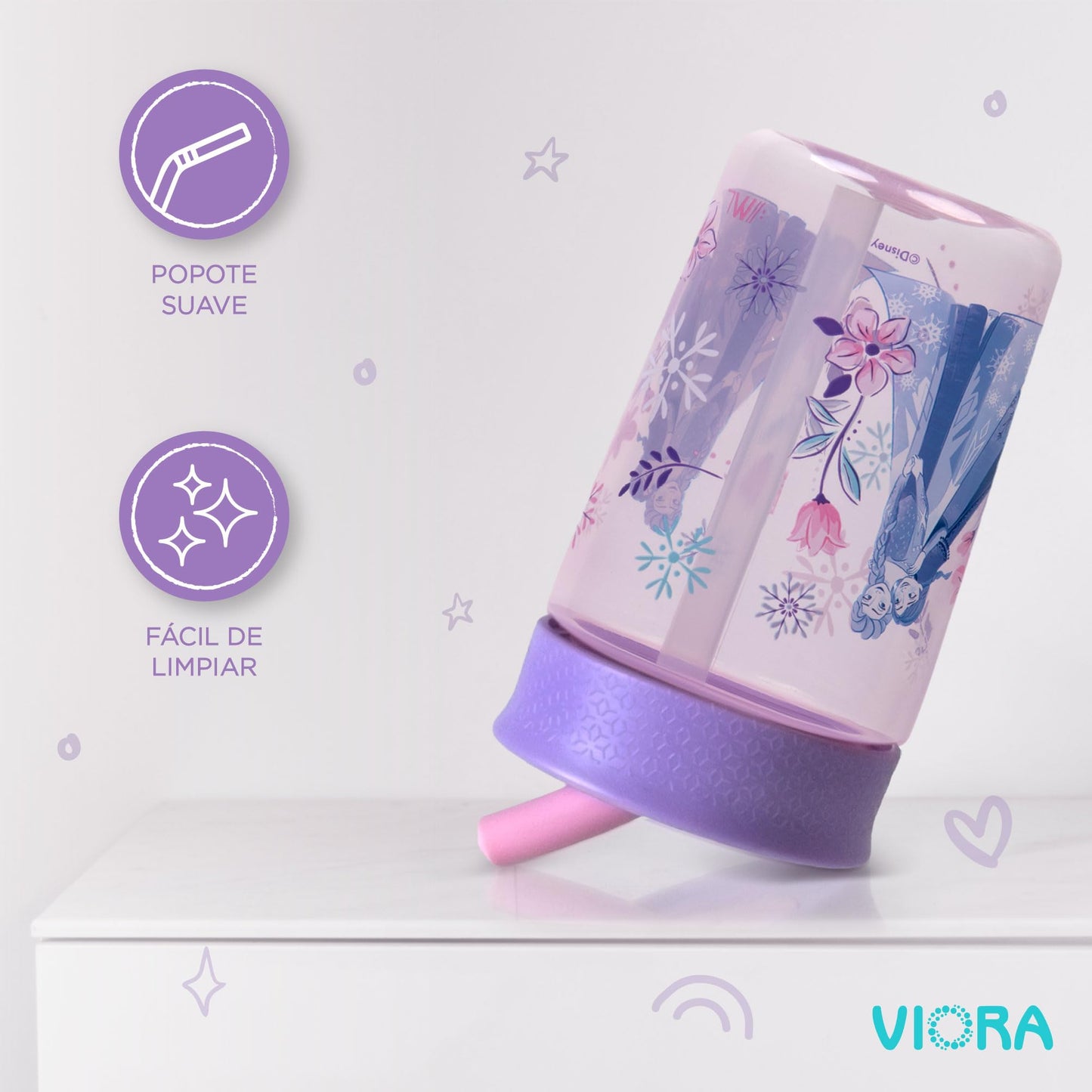 VIORA Termo Infantil Twin Tumb, Vaso Entrenador para Niños de 450 ml (2Pzs), Popote Flexible Antiderrames, Fácil de Limpiar, Ideal para Viajes, Botella de Agua para Niños, Apto para Lavaplatos