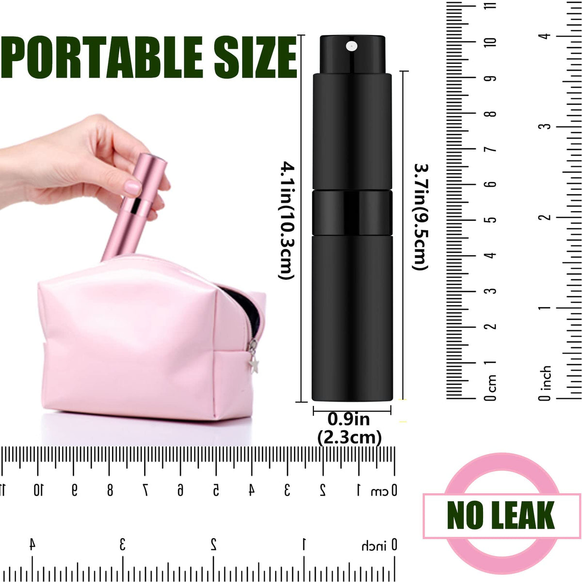 IRON BILL 4 botellas atomizadoras de perfume portátiles de 8 ml, botellas vacías recargables con 3 tipos de herramientas de recambio, botellas de muestra de perfume de viaje de bolsillo (negro mate)