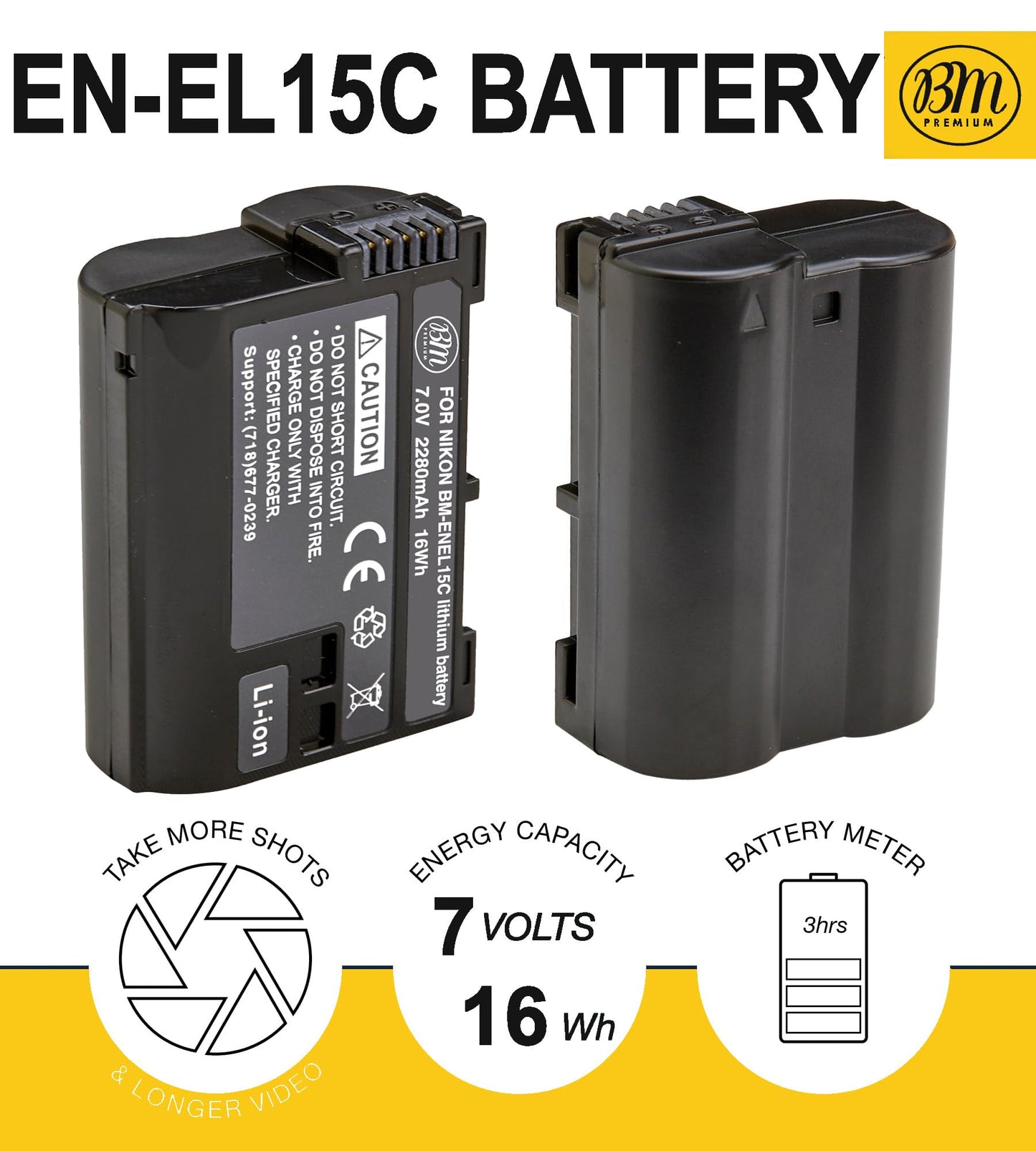 BM Premium - Paquete de 2 baterías EN-EL15C de alta capacidad para Nikon Zf, Z5, Z6, Z6 II, Z7, Z8, Z7II, D780, D850, D7500, 1 V1, D500, D600, D610, D750, D800, D810, D81010000000 A, D7000 A, 0,