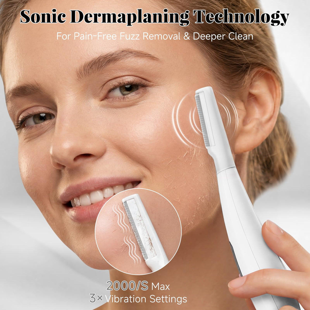 Sonic Dermaplane - Maquinilla de afeitar para mujer, herramienta de dermatiamiento recargable con 8 cuchillas de dermatiamiento y aceite facial, 3 velocidades para eliminar pelusa de melocotón y