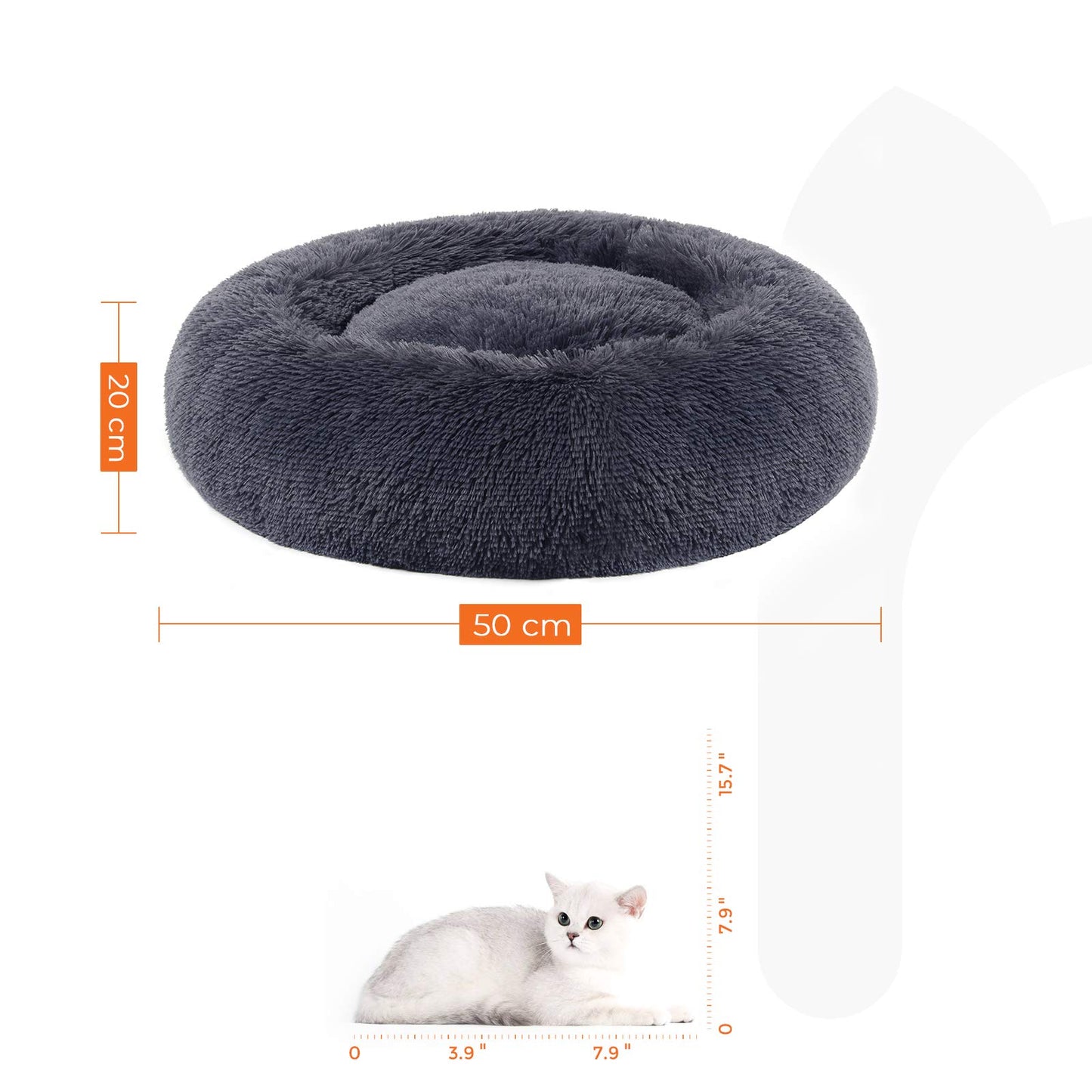 Feandrea Cama de Perros, Cama para Mascotas, Diámetro de 50 cm, Cojín Central Extraíble y Lavable, Alfombra de Felpa, Gris Oscuro MPGW037G02