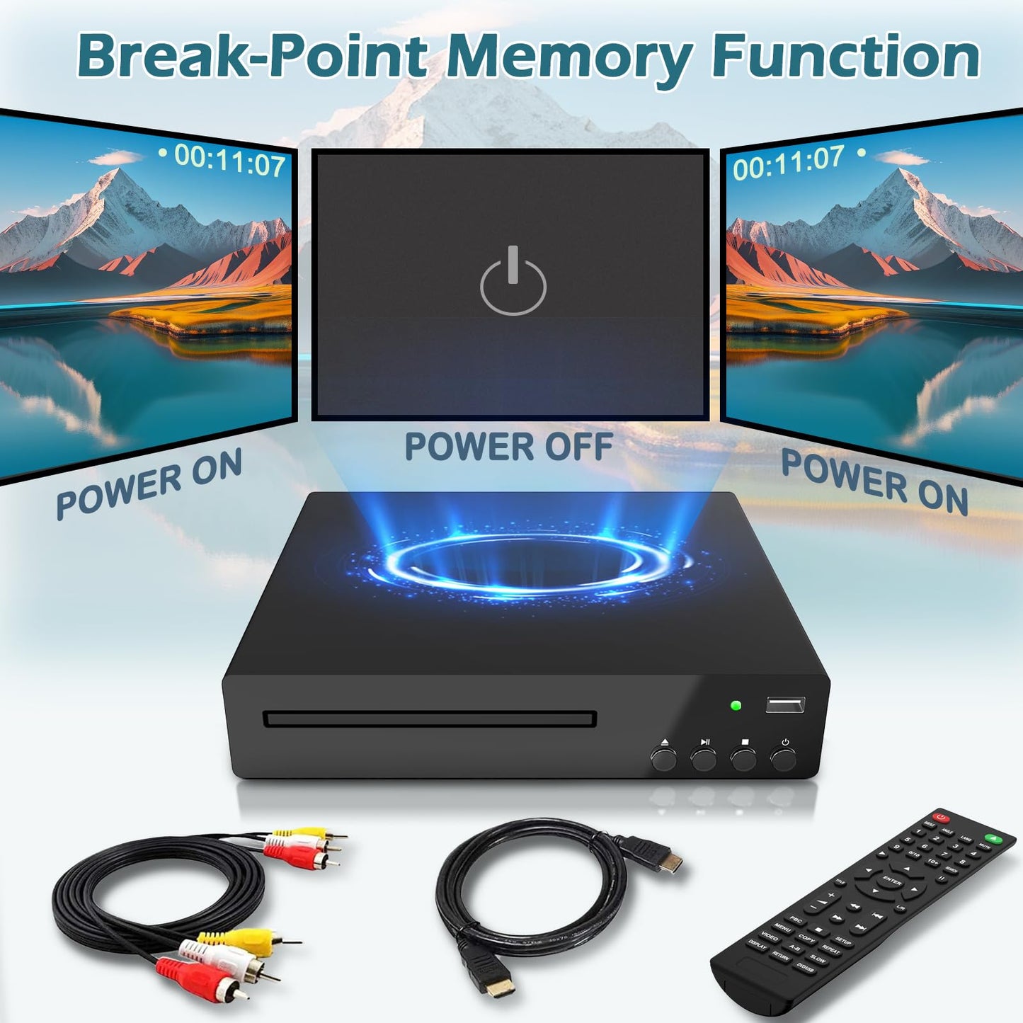 Reproductor de DVD Compacto HDMI HD 1080p con Entrada USB y Mando a Distancia