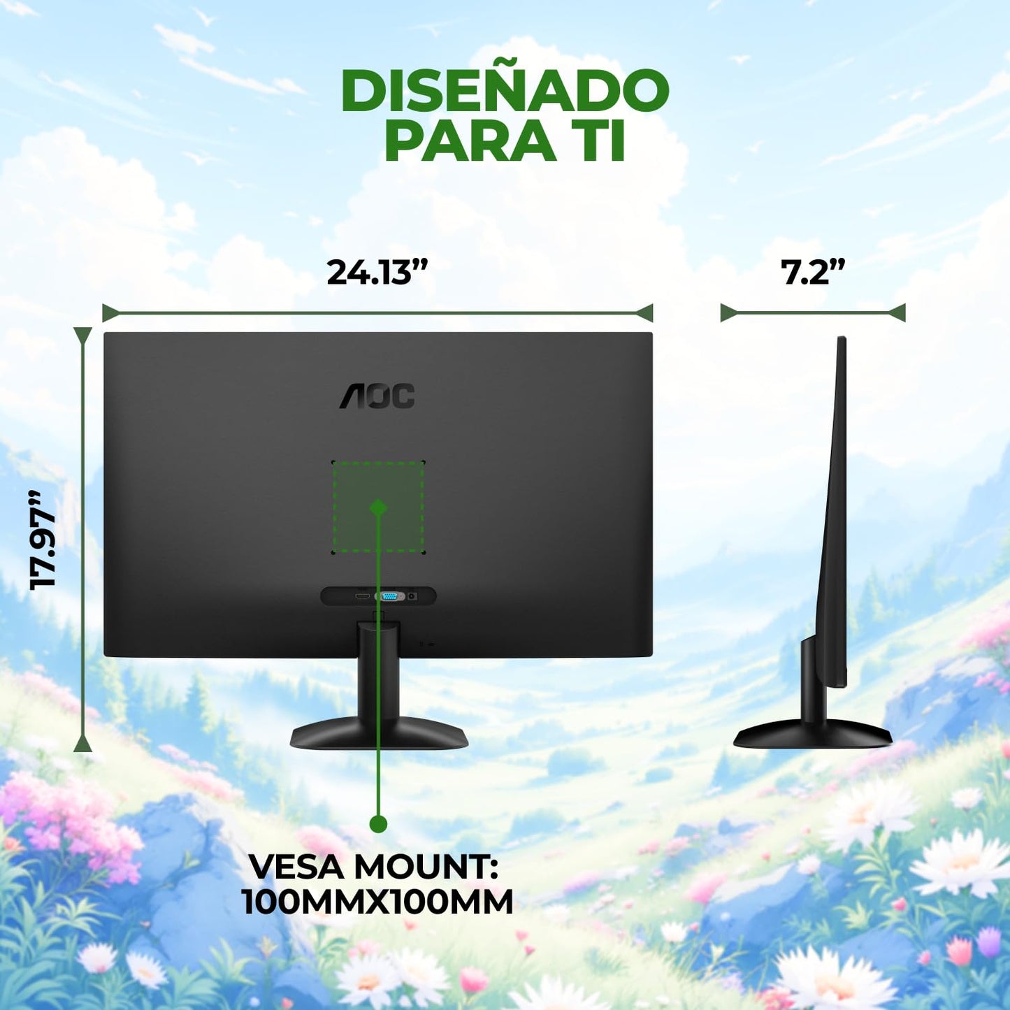 Monitor AOC 27B35H3 de 27", IPS, Full HD, 120Hz, 1ms, Adaptive Sync, HDR, VESA, VGA/HDMI, Bajo Consumo, Sin Parpadeo, Luz Azul Baja, Inclinación Ajustable