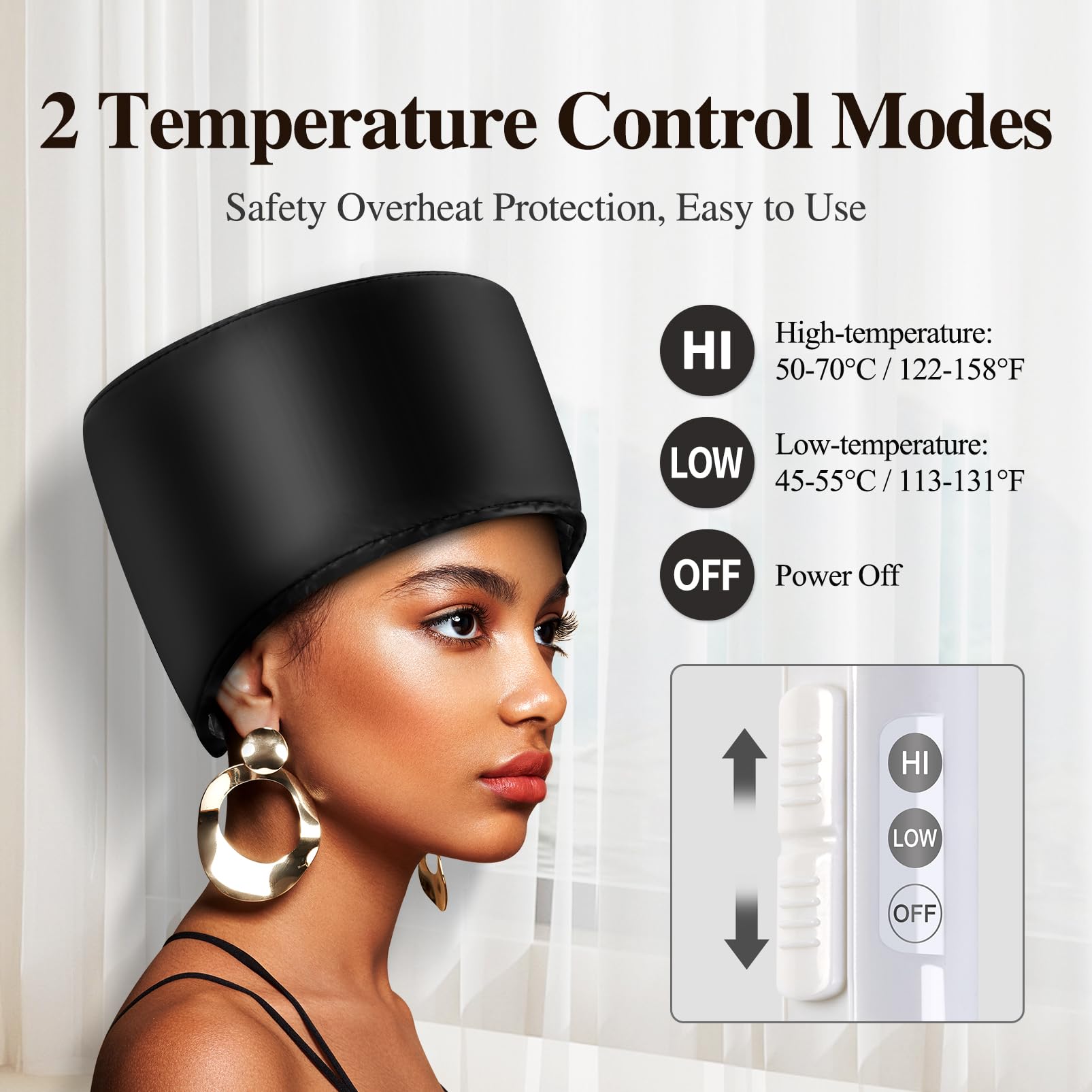 Tapón de Calor Eléctrico para el Cabello Afro Negro con Acondicionador Profundo y 2 Modos de Temperatura