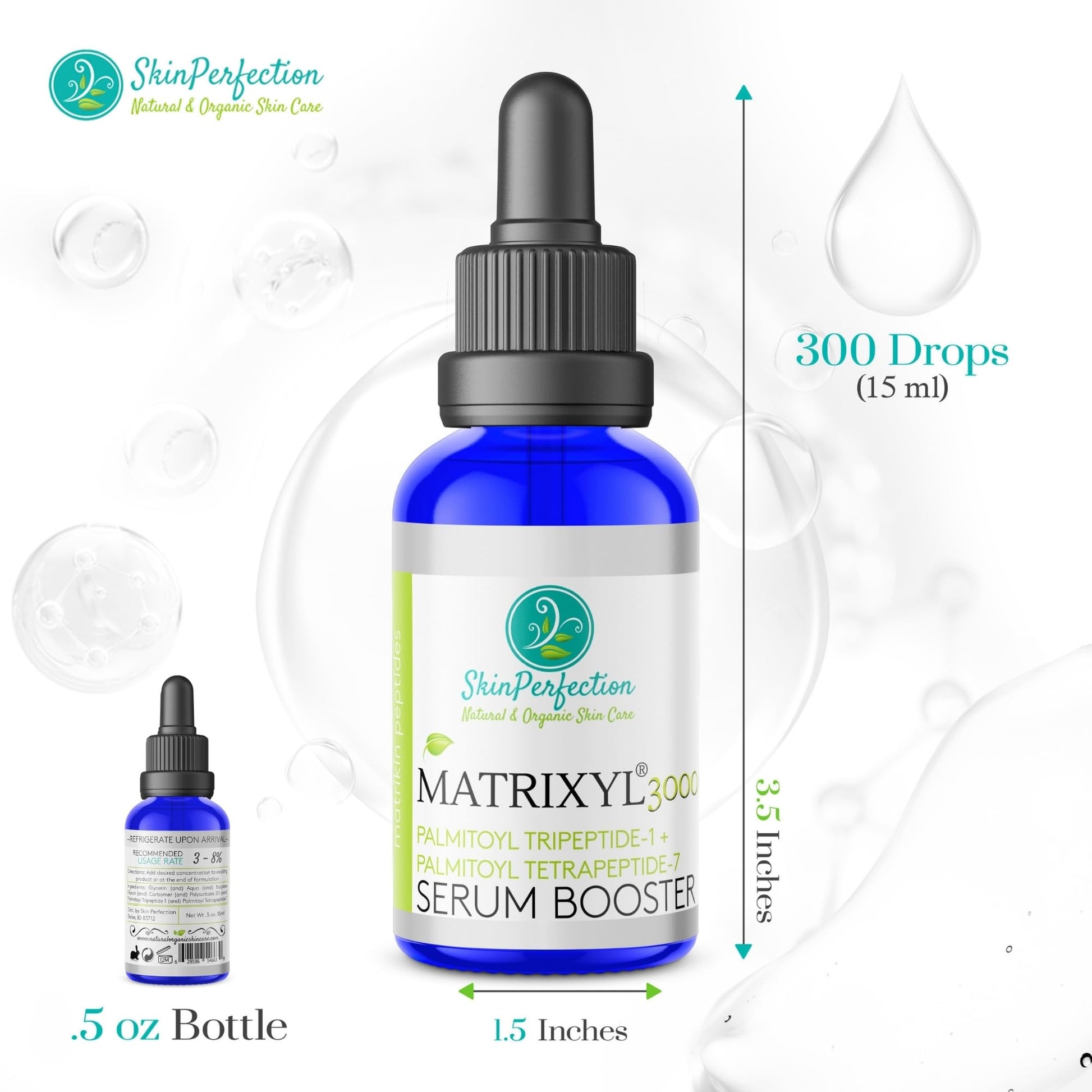 Skin Perfection Matrixyl 3000, Palmitoyl Oligopeptide and Tetrapeptide 7, Reduces the Appearance of Wrinkles and Brings Back a Youthful Look, This Is a Serum Booster to Make Your Own Anti Aging Skincare with Skin Perfection Lotion Making Supplies.