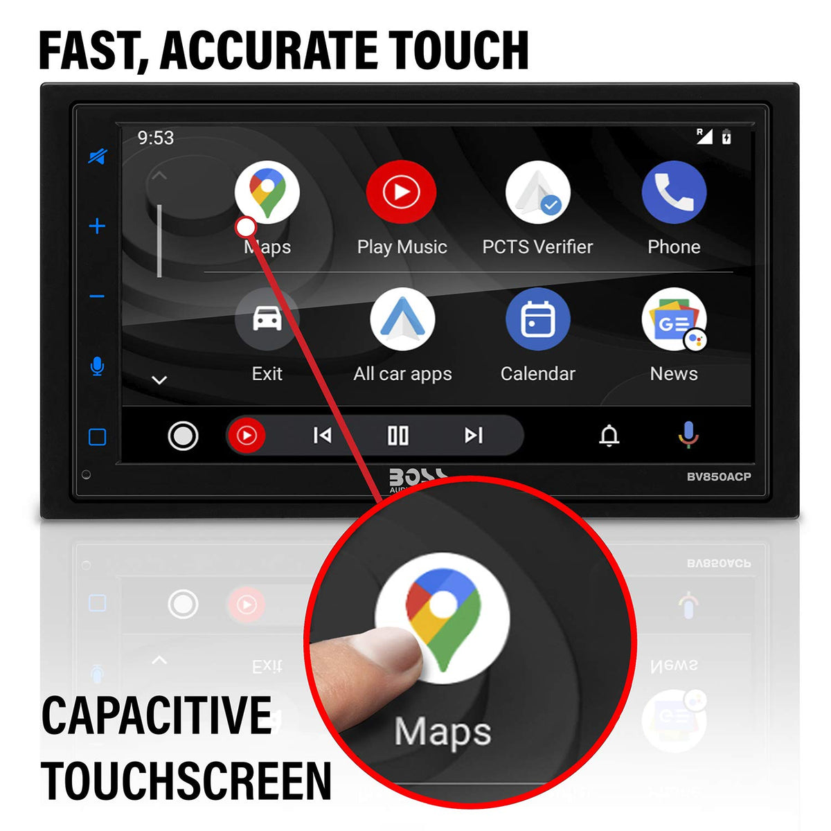 Reproductor Multimedia para Coche BOSS Audio Systems Elite BV850ACP Negro Doble DIN con Apple CarPlay-Android Auto y Pantalla Táctil de 6.75 Pulgadas