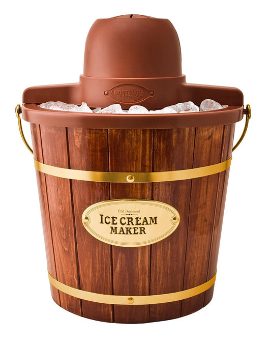 Nostalgia Máquina de helado eléctrica, 4 cuartos de galón, máquina de servir suave con asa de fácil transporte para helados, yogur congelado o gelatina, madera oscura
