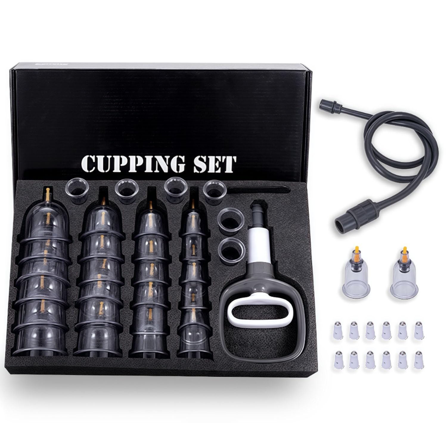 Juego de Terapia de 32 Tazas，Juego Profesional de Ventosas Chinas con Magnéticos, Kit de Ventosas Terapéuticas, Ventosas de Vacío para Aliviar la Fatiga Corporal, Espalda, Cuello y Dolor Muscular