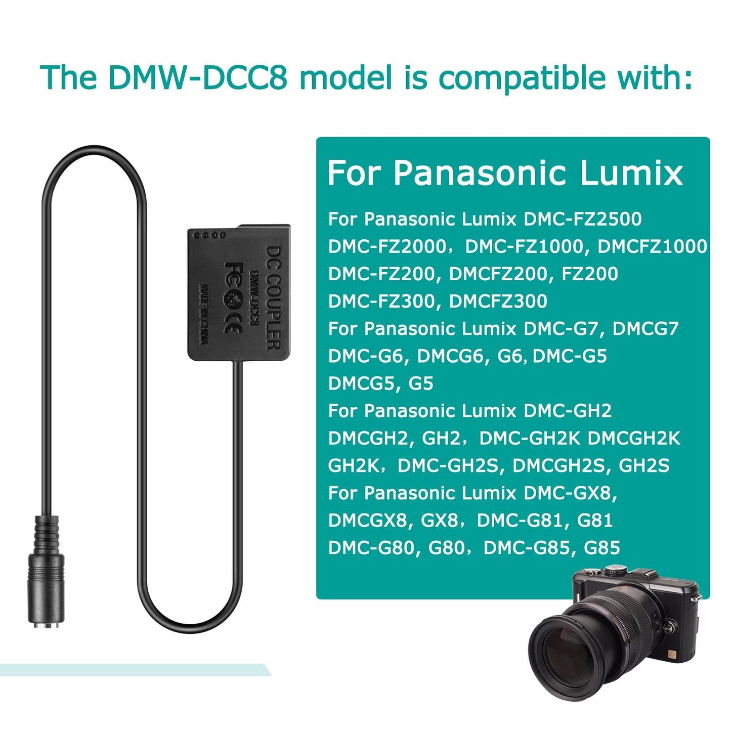 Kit Adaptador USB 5V + QC3.0 Adaptador USB + DMW-DCC8 BLC12E Batería Ficticia BLC12E para Lumix DMC-GX8 FZ1000 FZ300 FZ200 G7 G6 G5 G80 G81 G85 GH2 GH2K GH2S DC-G90 DC-G91 DC-G95 DC-G99