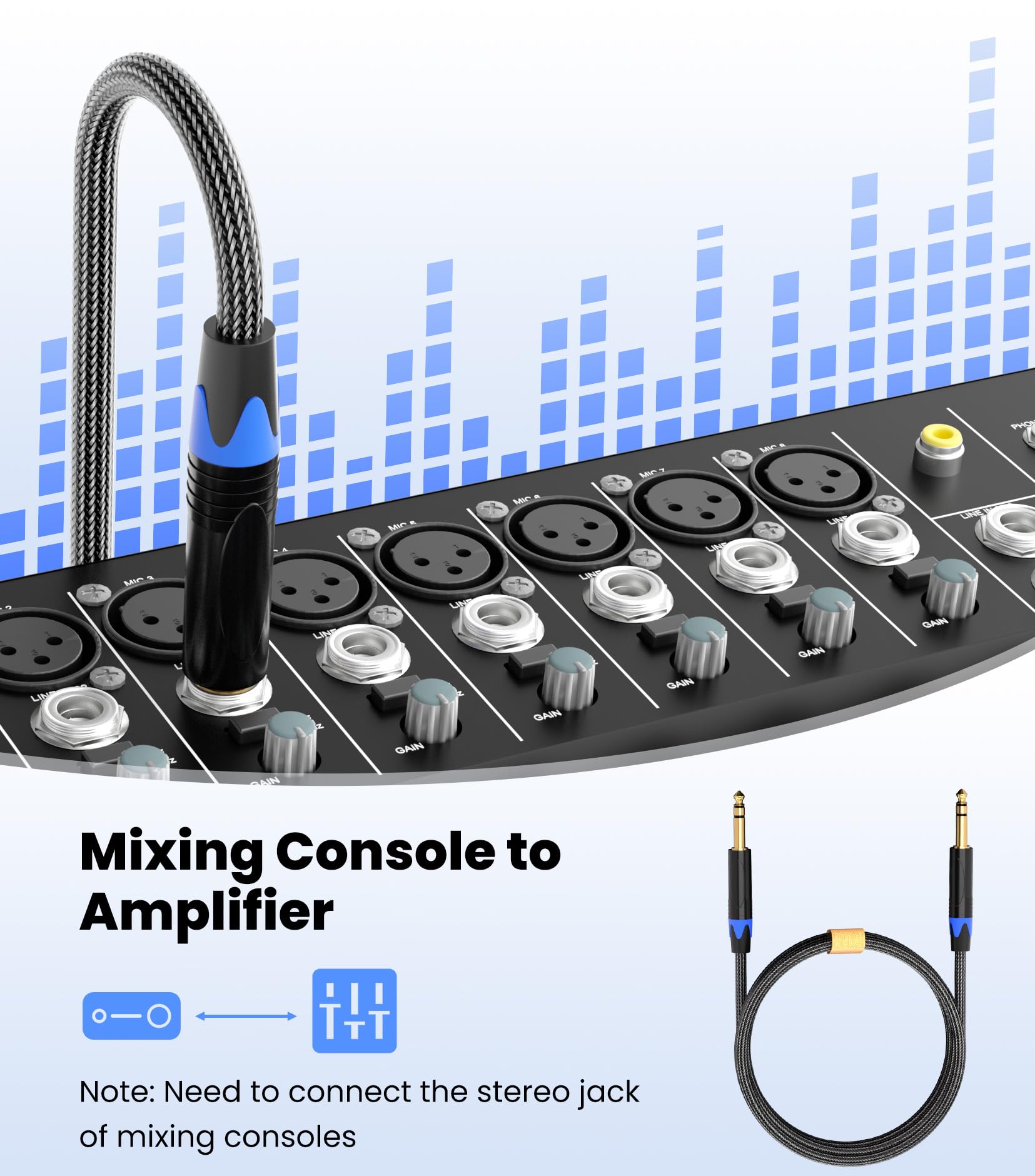TISINO Cable TRS de 6,35 mm, trenzado de nailon de 6,35 mm, cable de audio balanceado, macho a macho, 5 metros