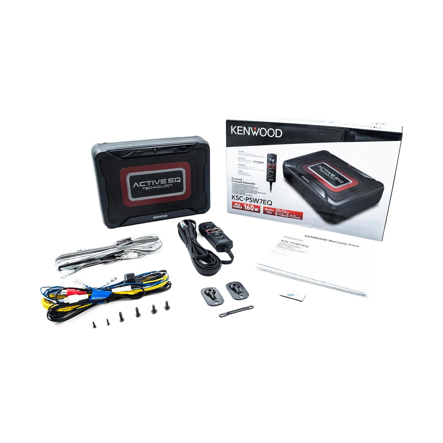 Kenwood KSC-PSW7EQ - Subwoofer Compacto Activo con Ecualizador Activo (Potencia de Salida de 160 W, Amplificador Clase D, Carcasa de Aluminio, Control Remoto por Cable)